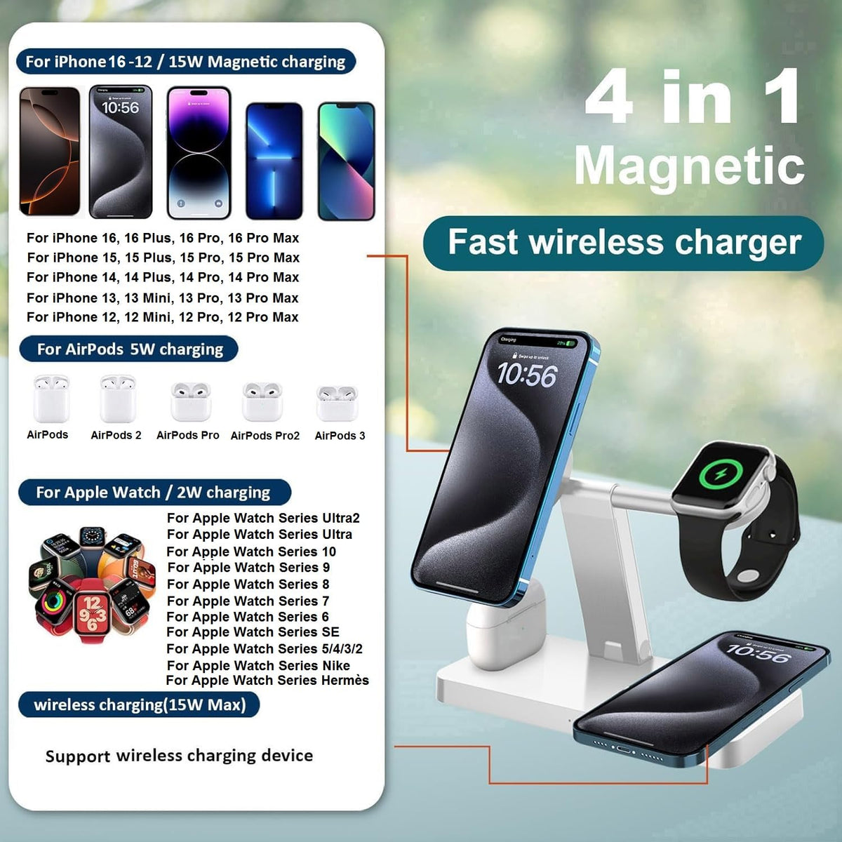 4-in-1 Wireless Charging Station Magnetic Dock for iPhone, White DEMO