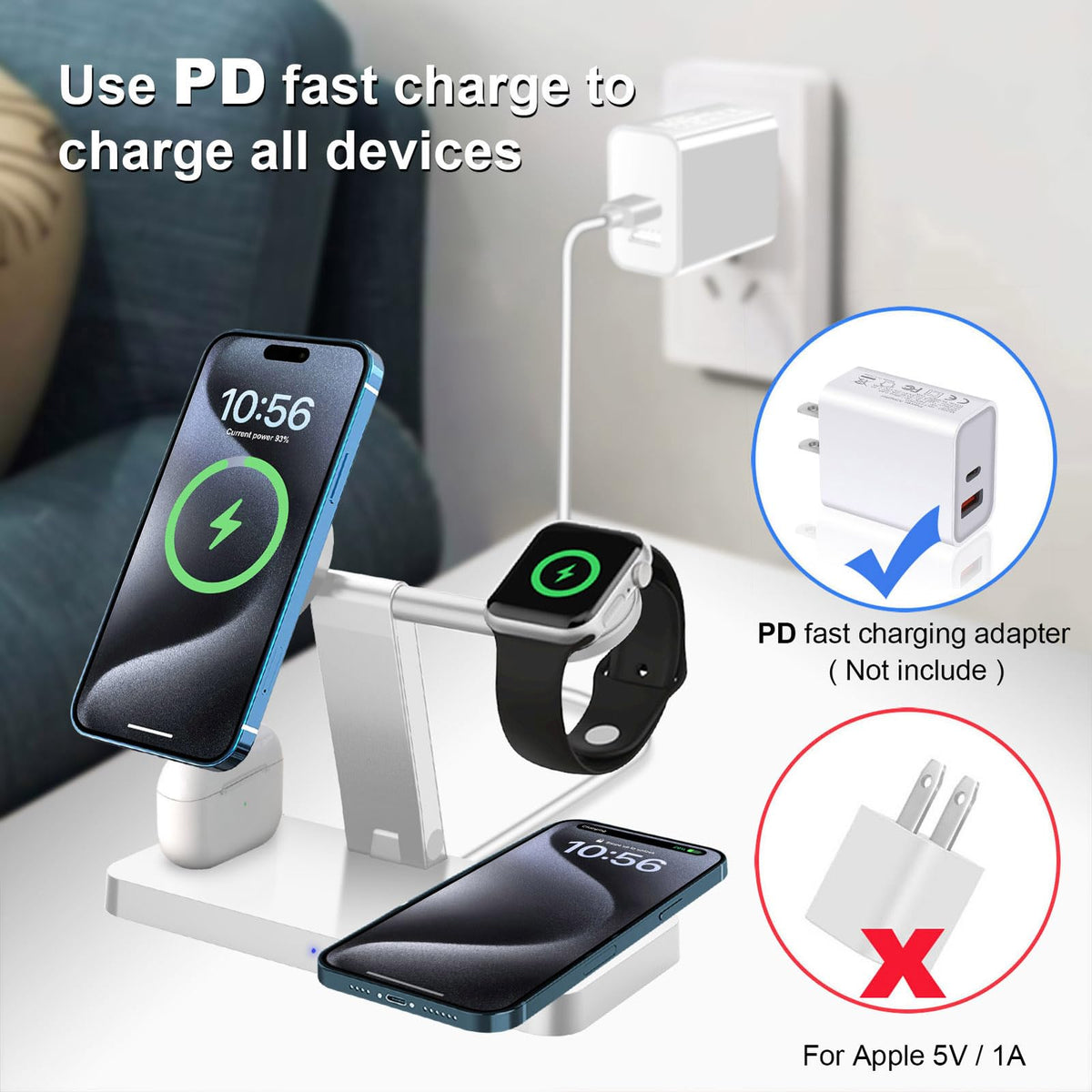 4-in-1 Wireless Charging Station Magnetic Dock for iPhone, White DEMO