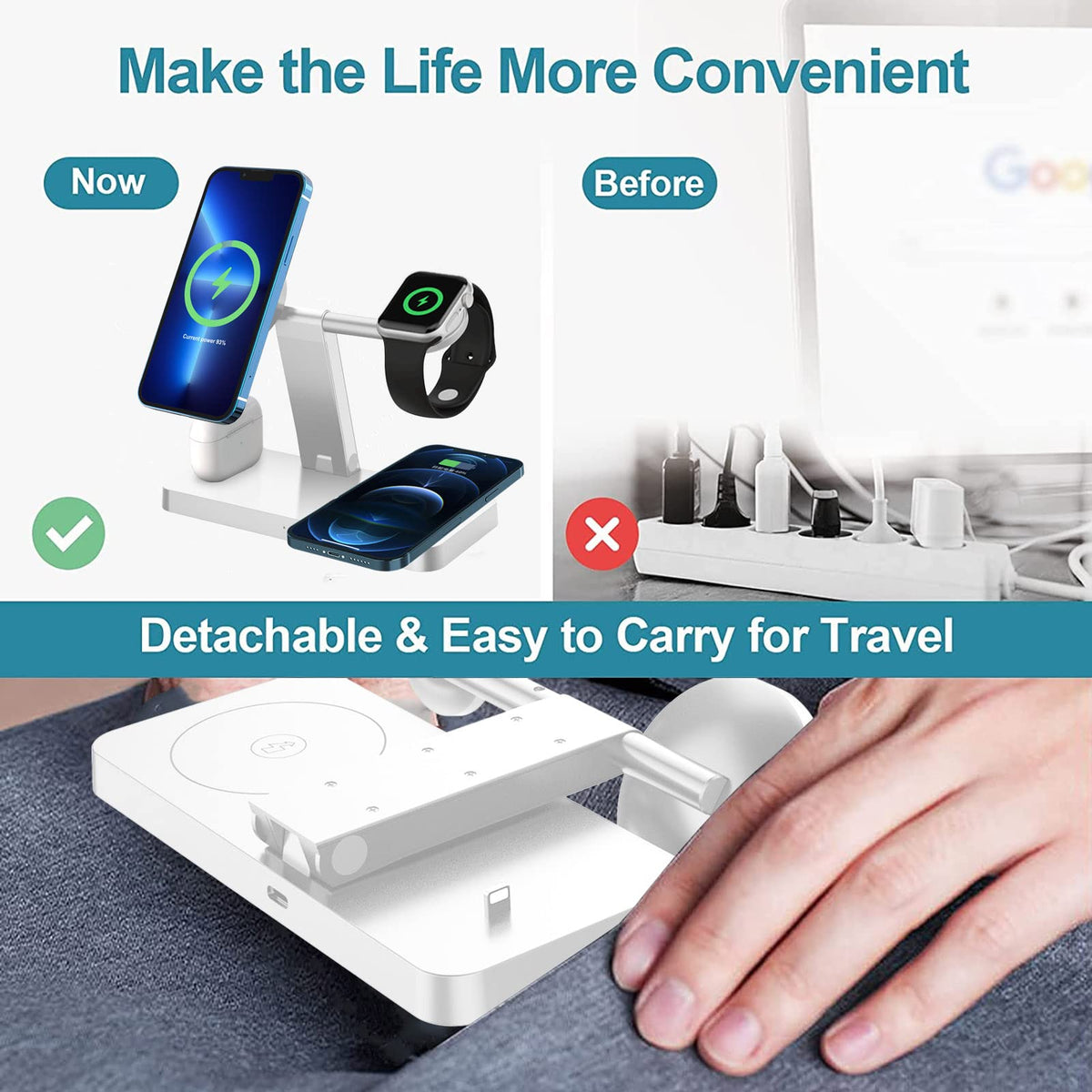 4-in-1 Wireless Charging Station Magnetic Dock for iPhone, White DEMO