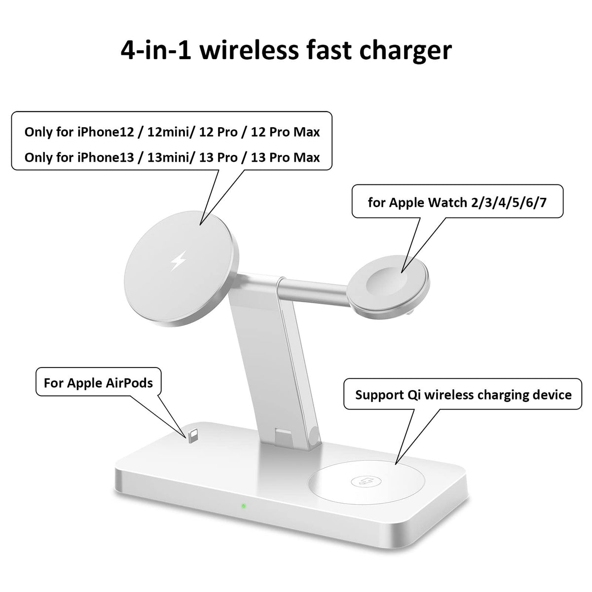 4-in-1 Wireless Charging Station Magnetic Dock for iPhone, White DEMO