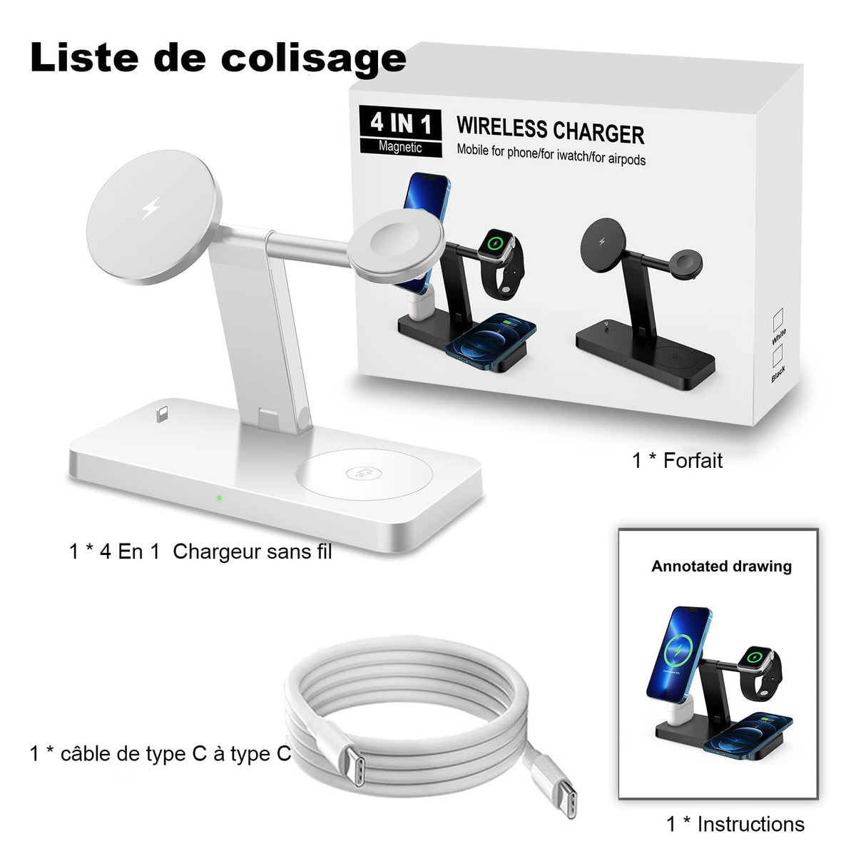 4-in-1 Wireless Charging Station Magnetic Dock for iPhone, White DEMO