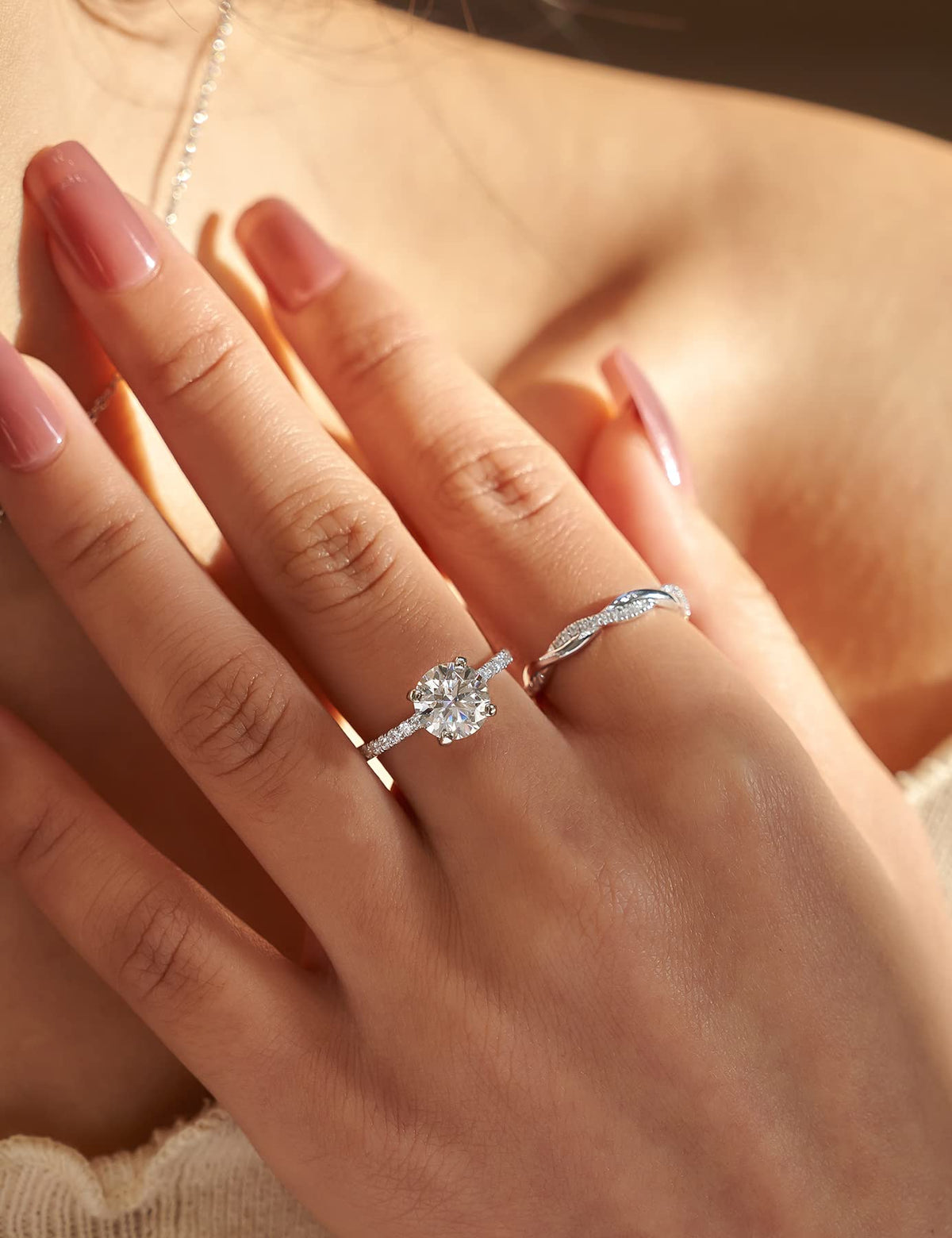 IMOLOVE Moissanite Rings Engagement Ring 1-2CT D VVS1 Sterling Silver Size NEW