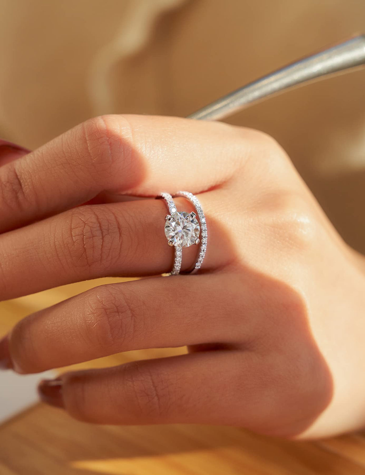 IMOLOVE Moissanite Rings Engagement Ring 1-2CT D VVS1 Sterling Silver Size NEW