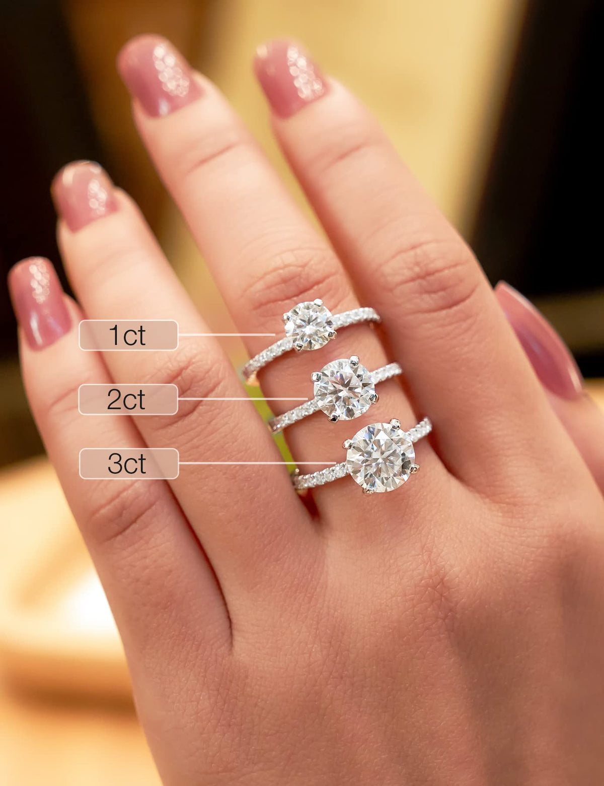 IMOLOVE Moissanite Rings Engagement Ring 1-2CT D VVS1 Sterling Silver Size NEW
