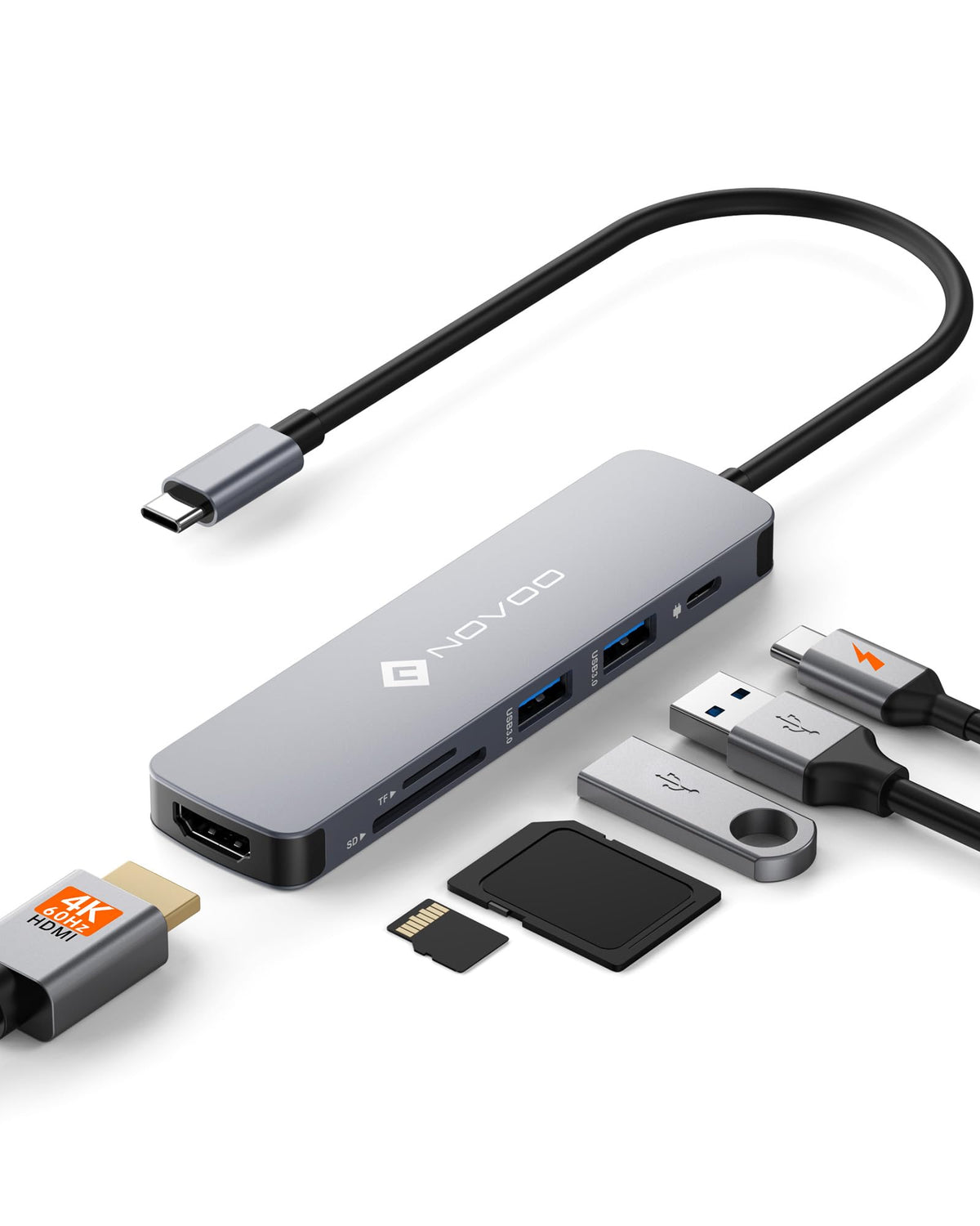 NOVOO 6-in-1 USB Hubs USB-C Hub with 4K HDMI, 100W Power Delivery, 2 USB NEW