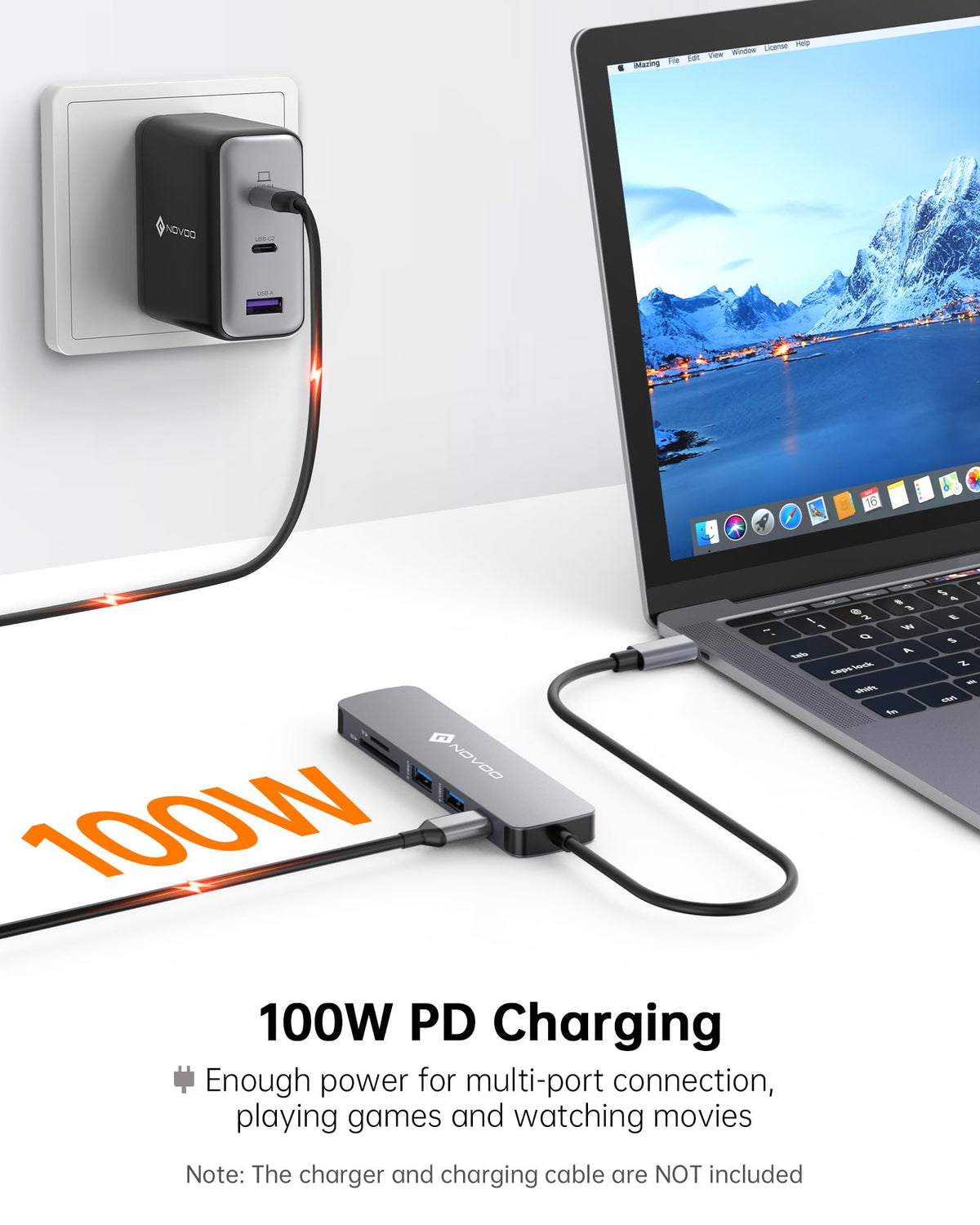 NOVOO 6-in-1 USB Hubs USB-C Hub with 4K HDMI, 100W Power Delivery, 2 USB NEW