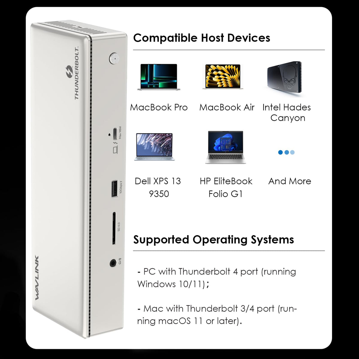 WAVLINK 15-in-1 Thunderbolt 4 Docking Station Quad Monitor 4K@60Hz Silver DEMO