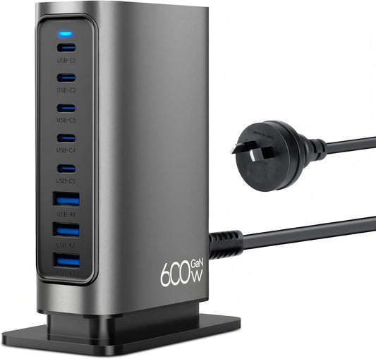 140W 8-Port USB-C GaN Fast Charging Station with 600W Power Adapter for DEMO