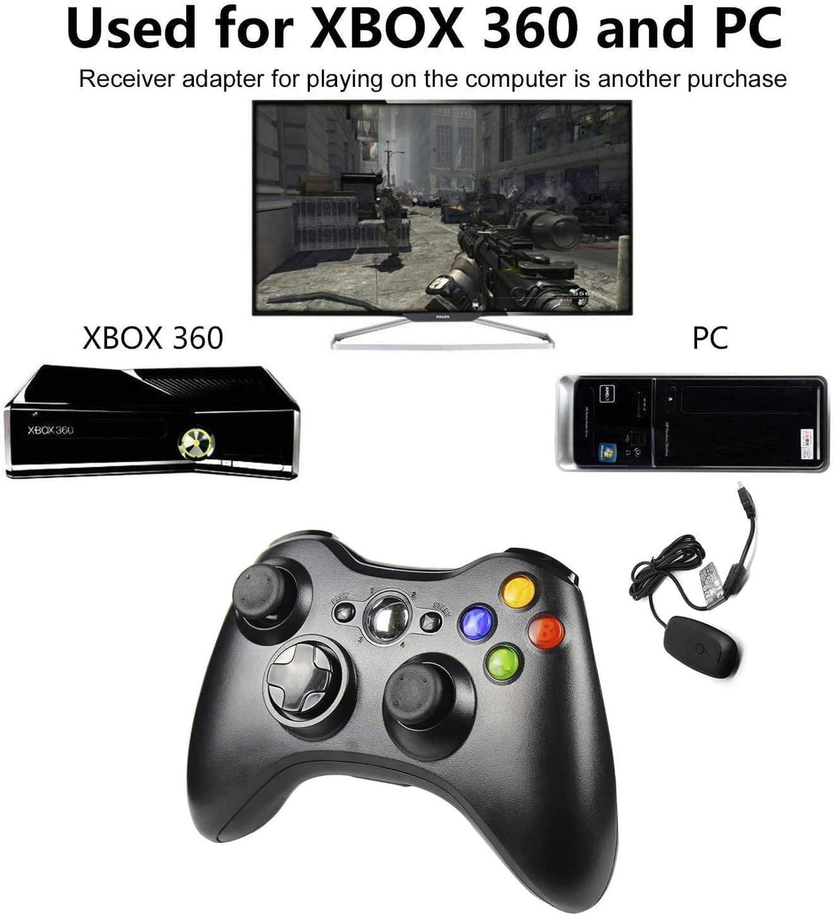 Wireless 2.4GHz Gaming Controller Gamepad for Xbox 360 PC - Black DEMO