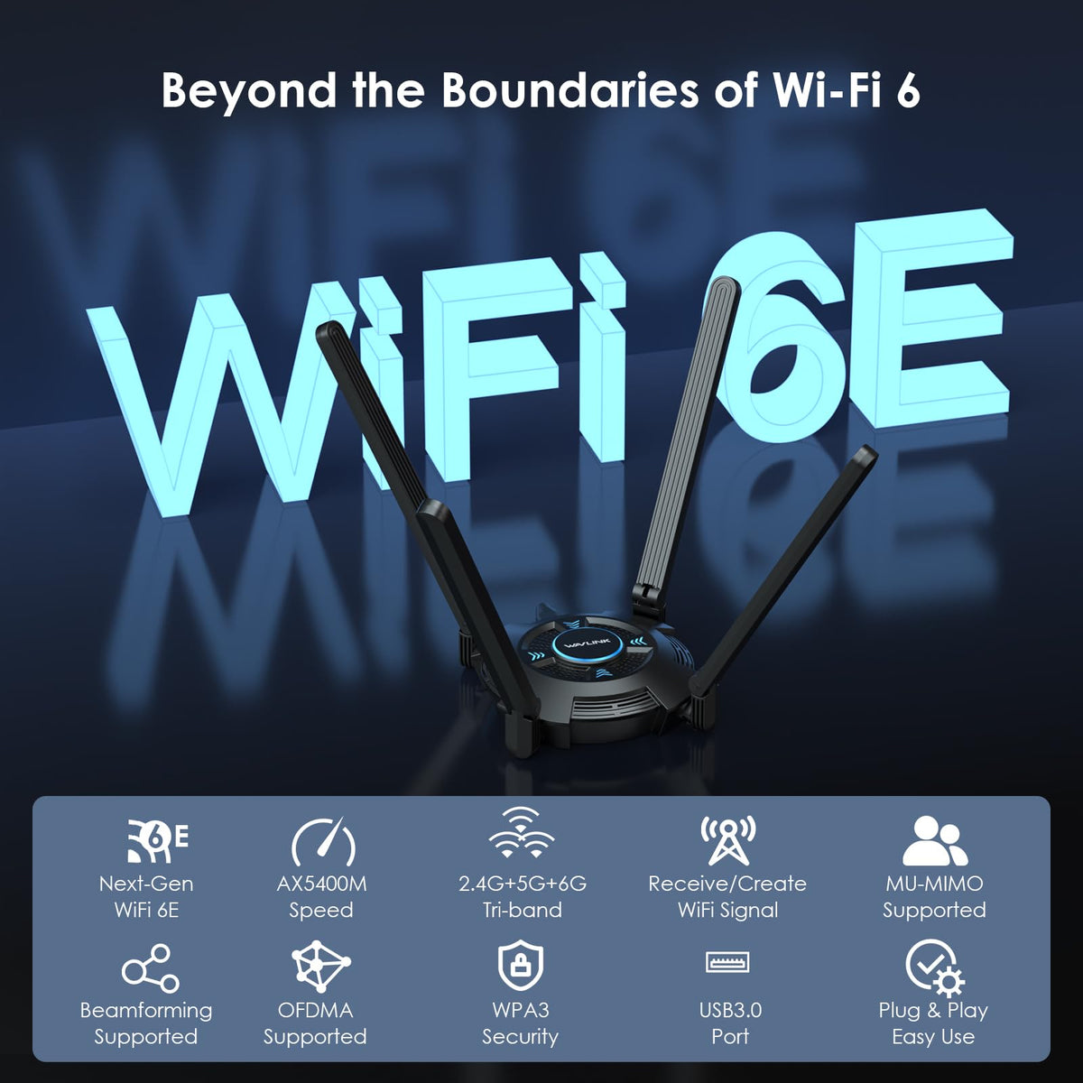 WAVLINK AX5400 High-Speed USB WiFi 6 Network Adapter for Desktops & DEMO