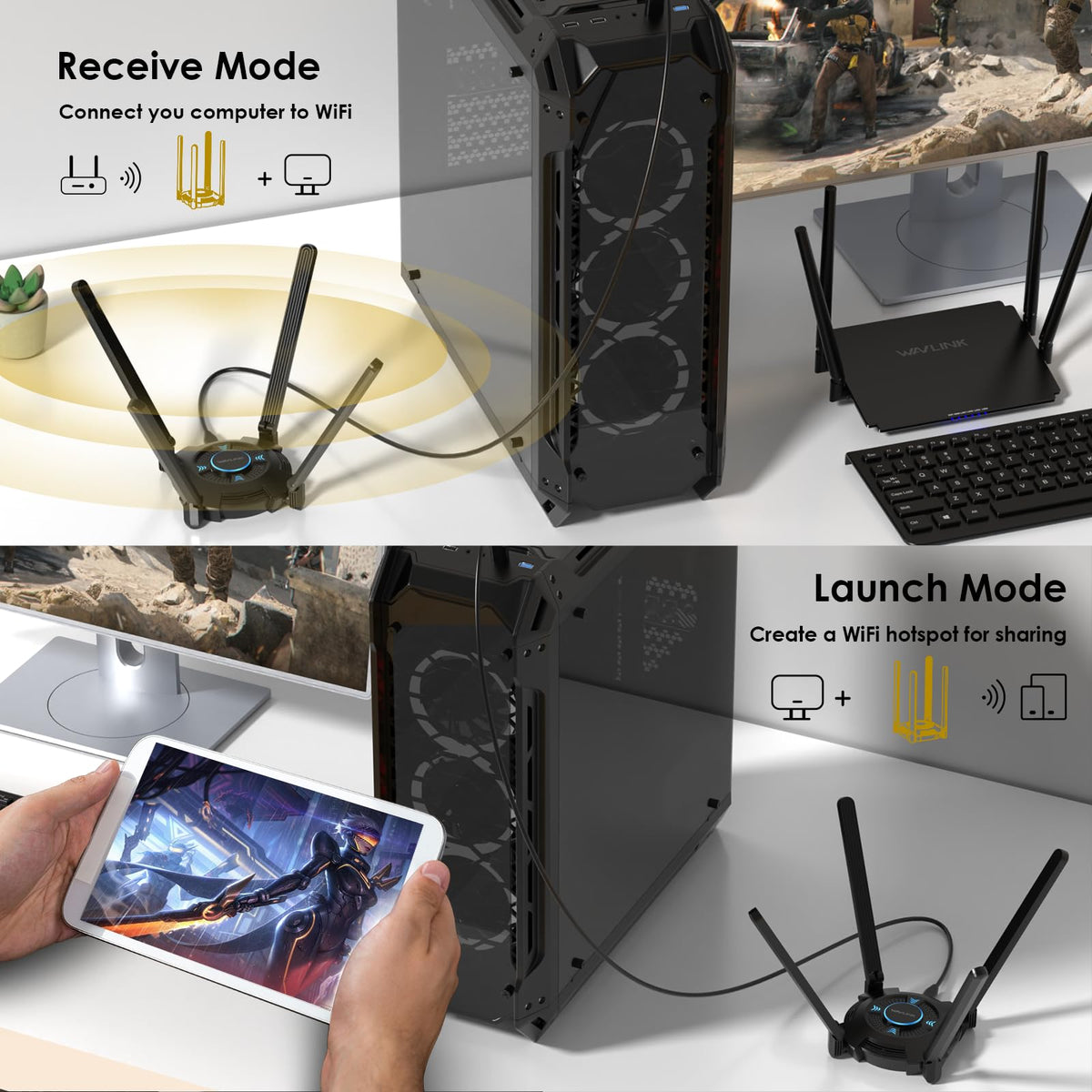 WAVLINK AX5400 High-Speed USB WiFi 6 Network Adapter for Desktops & DEMO
