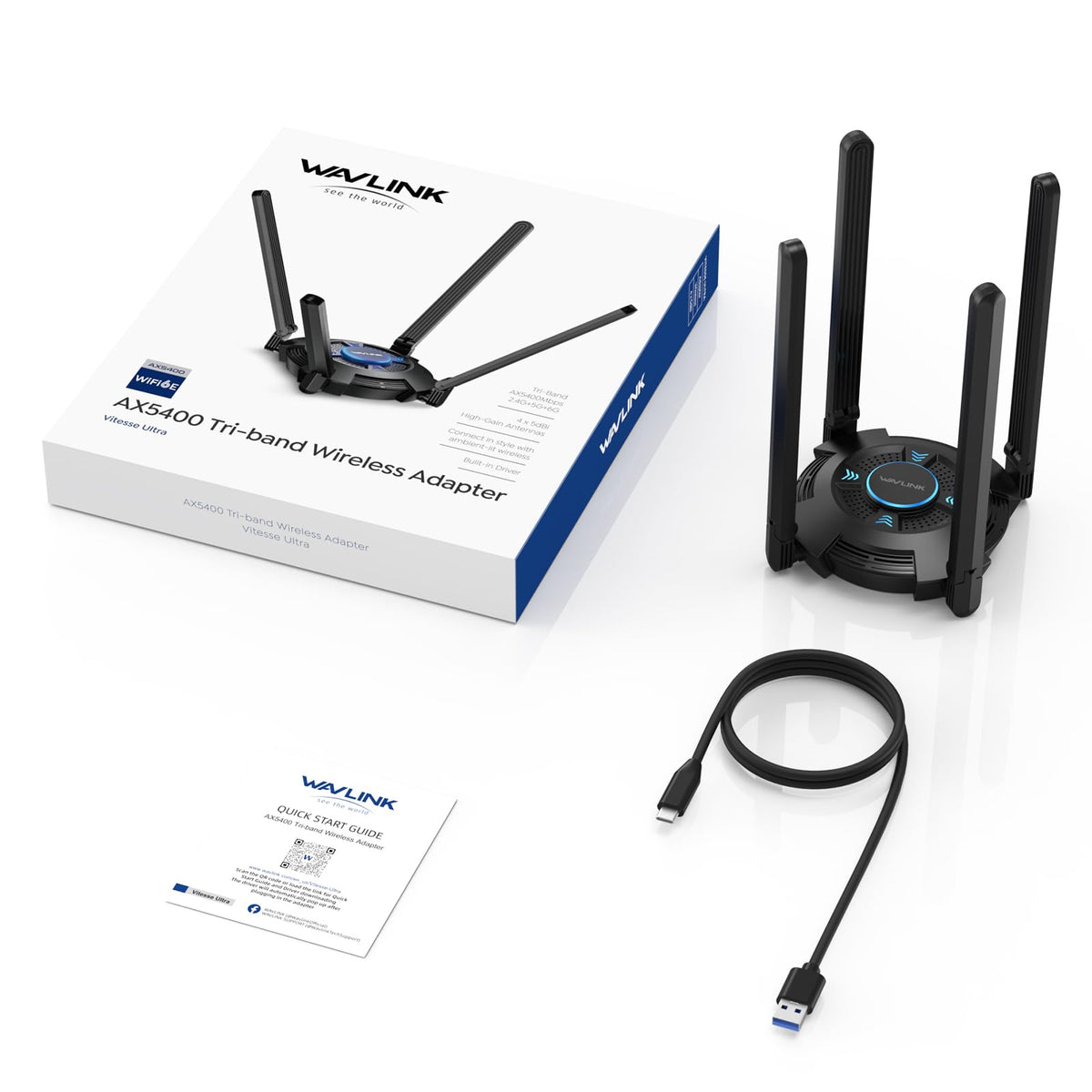 WAVLINK AX5400 High-Speed USB WiFi 6 Network Adapter for Desktops & DEMO