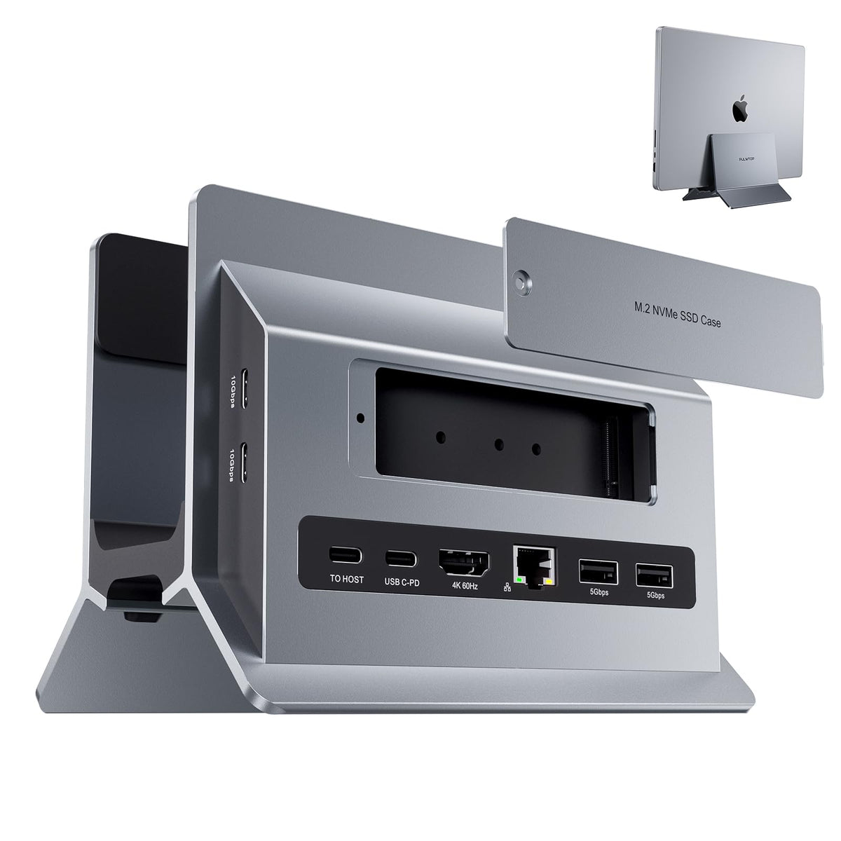 PULWTOP Vertical Laptop Docking Station with M.2 SSD Slot, Space Gray, for DEMO