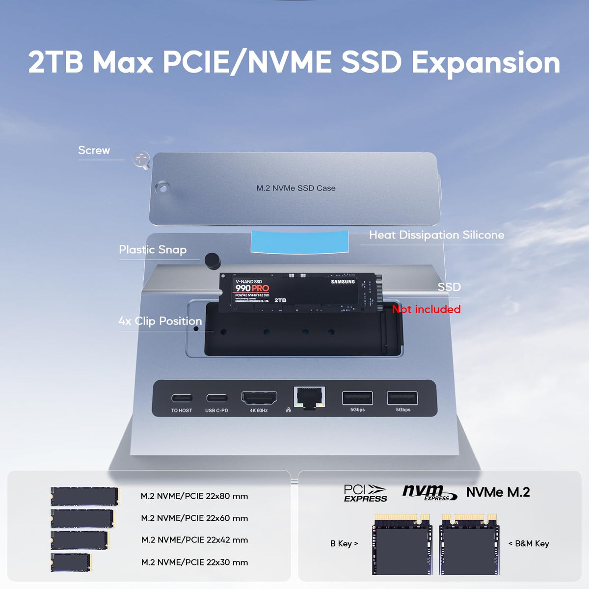 PULWTOP Vertical Laptop Docking Station with M.2 SSD Slot, Space Gray, for DEMO