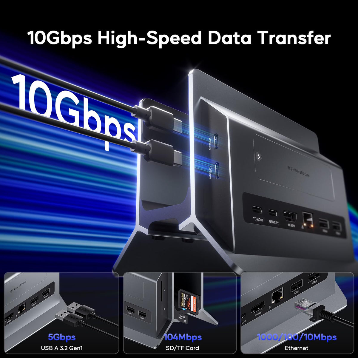 PULWTOP Vertical Laptop Docking Station with M.2 SSD Slot, Space Gray, for DEMO