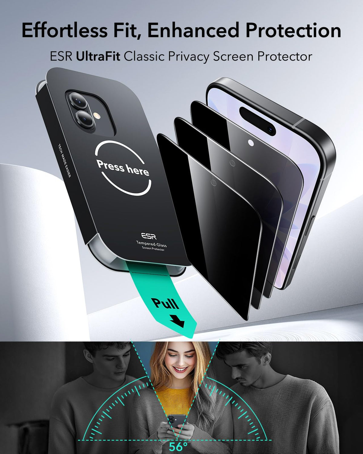 ESR Privacy Black Screen Protector for iPhone 17 and 16 Pro Size iPhone NEW