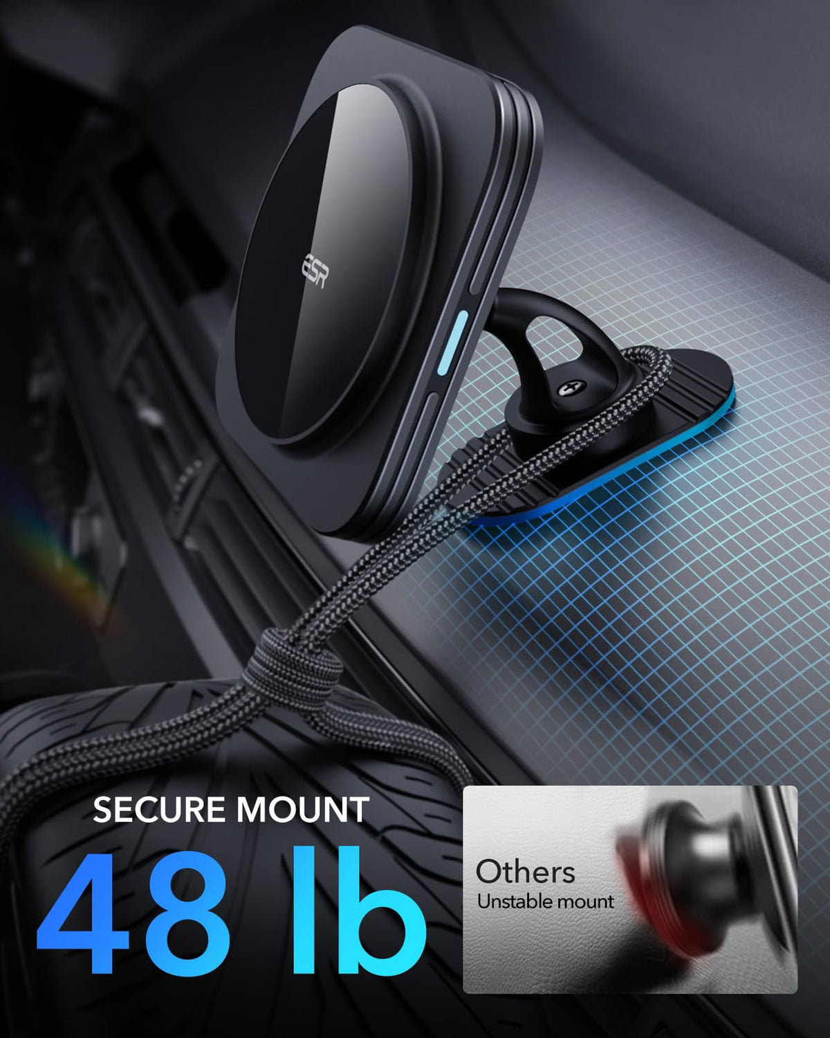 ESR 15W Automobile Chargers Magnetic Wireless Car Charger for iPhone - Black NEW