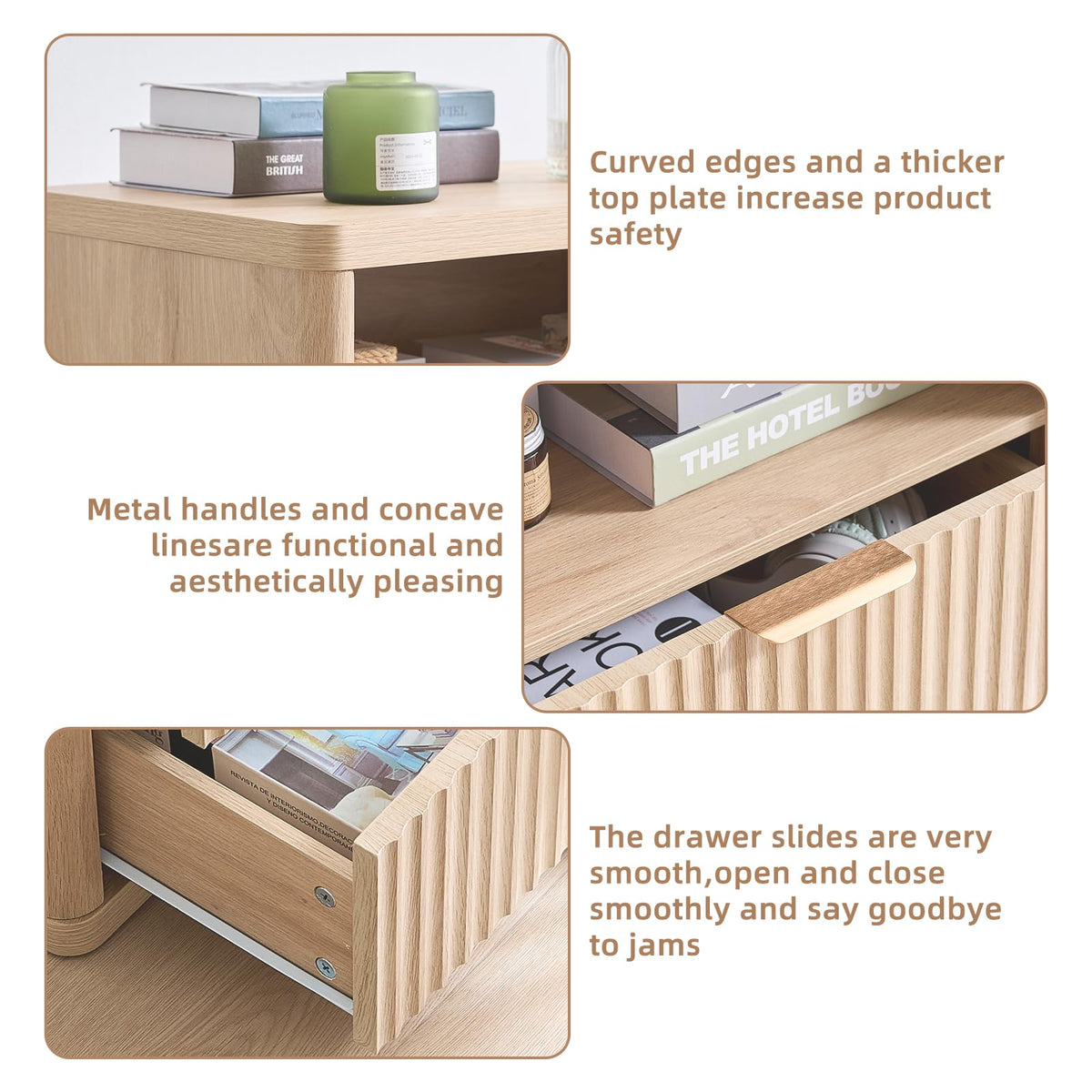 LELELINKY Natural Oak Bedside Table with 2 Drawers and Open Shelf Size NEW
