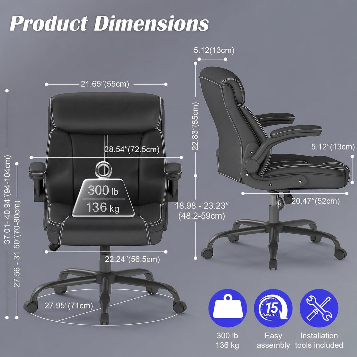 AnyGod Ergonomic Desk Chair Faux Leather Wide Seat Black Size 22 x 19 44 DEMO
