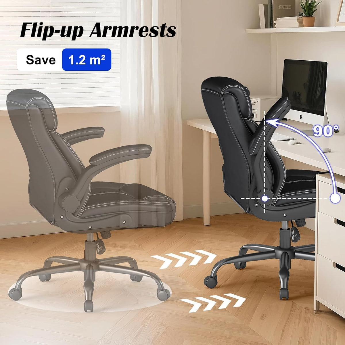 AnyGod Ergonomic Desk Chair Faux Leather Wide Seat Black Size 22 x 19 44 DEMO
