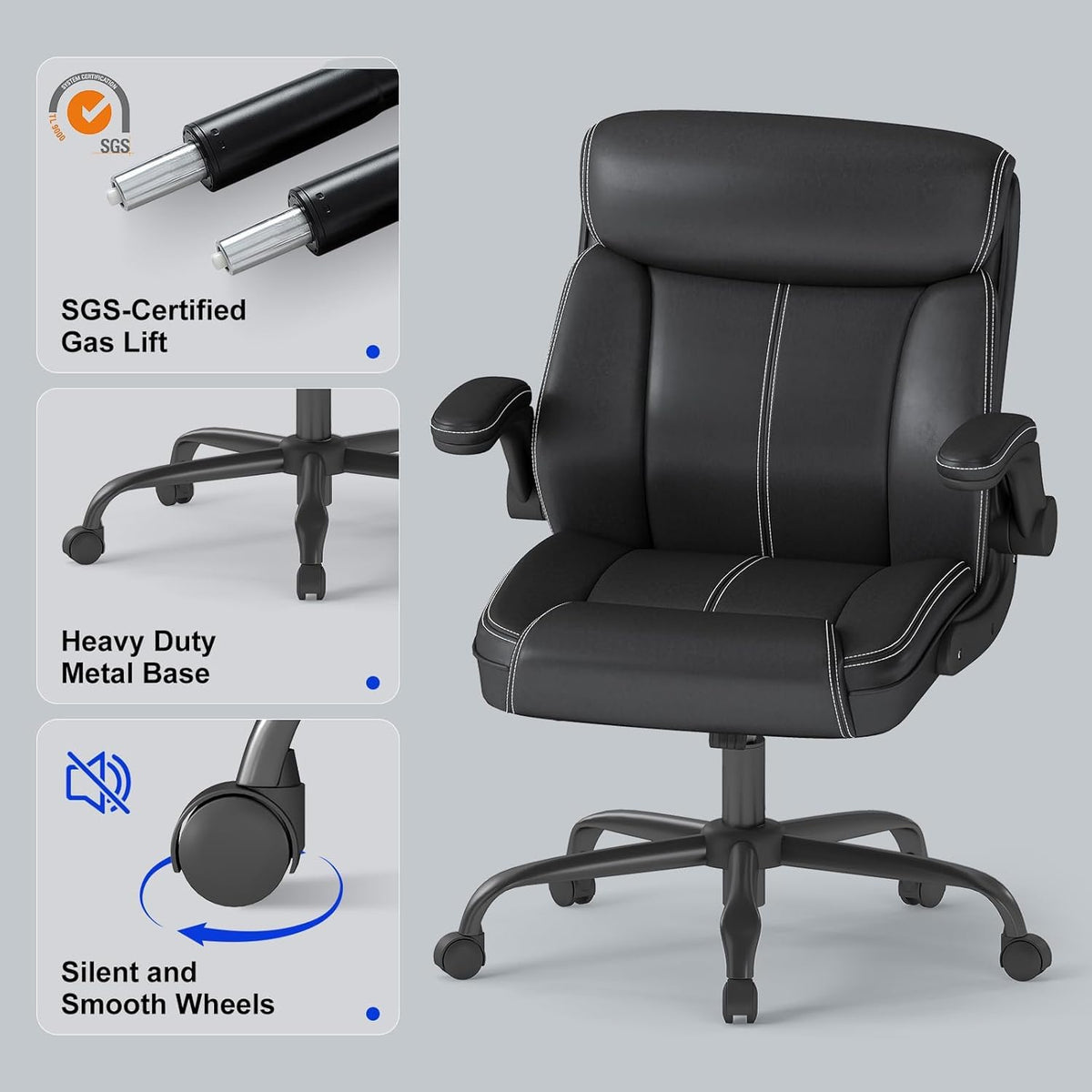 AnyGod Ergonomic Desk Chair Faux Leather Wide Seat Black Size 22 x 19 44 DEMO