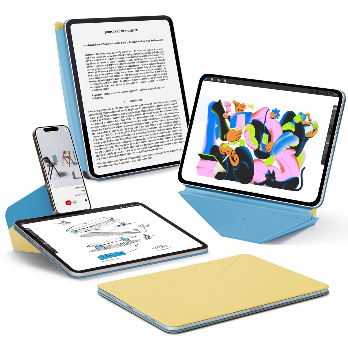 MOFT Folio Case for iPad Mini 6-7th Gen Tablet Protective Yellow & Blue DEMO