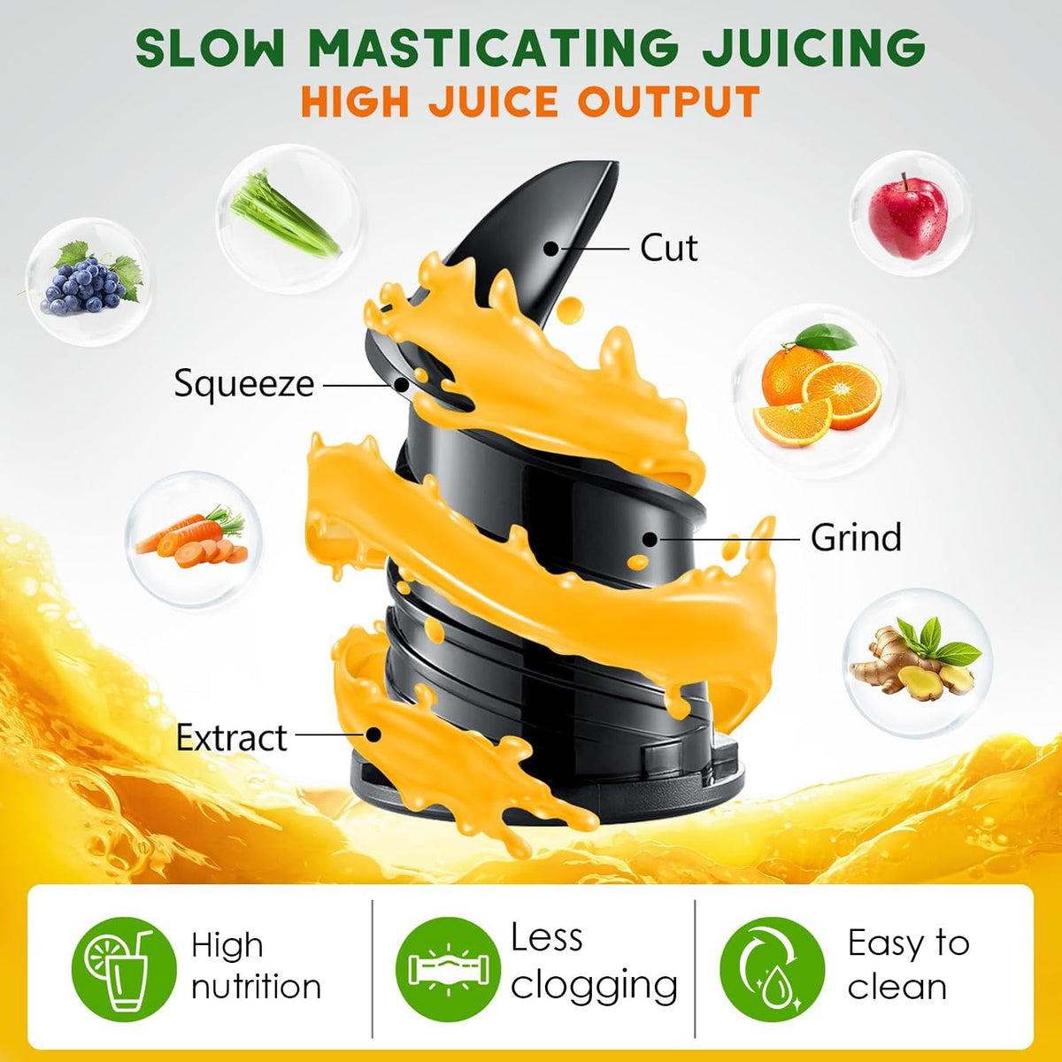 Homiloggo Cold Juicers Press Juicer Machine for Whole Fruits and Vegetables NEW