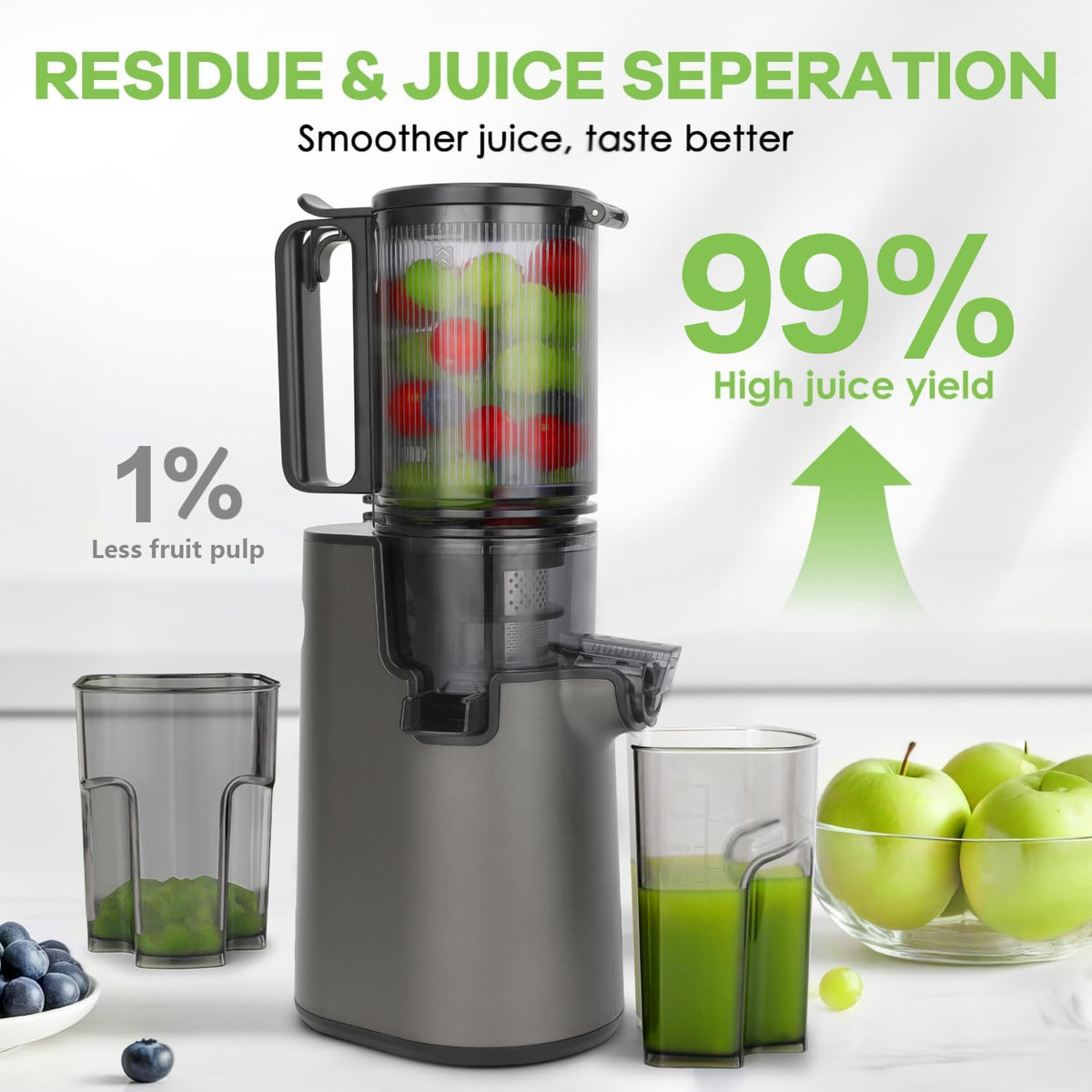 Homiloggo Cold Juicers Press Juicer Machine for Whole Fruits and Vegetables NEW