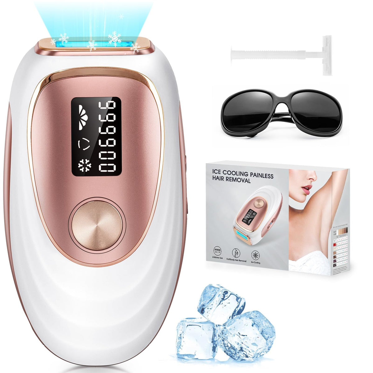 Intense Pulsed Light (IPL) Hair Removal Device with Ice-Cooling Pink & White NEW