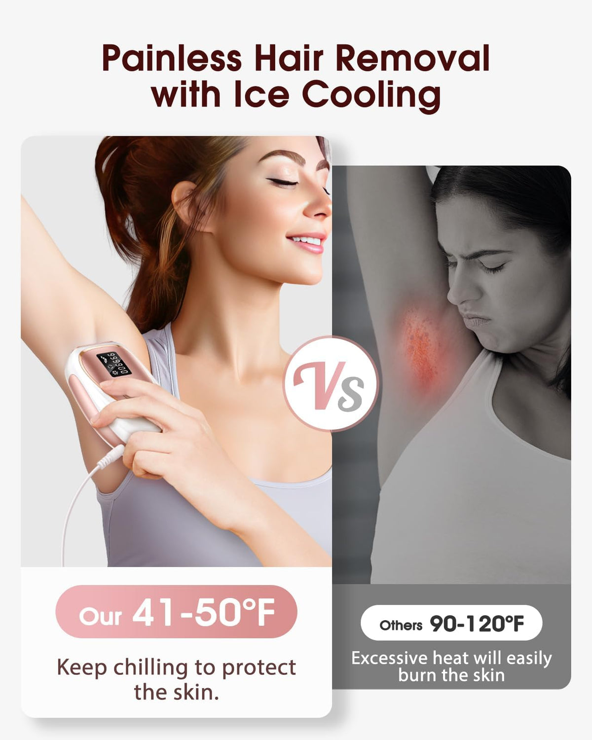 Intense Pulsed Light (IPL) Hair Removal Device with Ice-Cooling Pink & White NEW