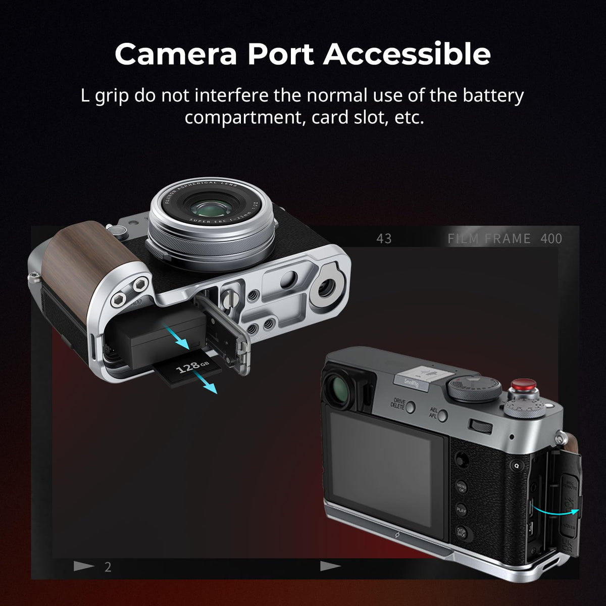 SMALLRIG Wooden L-Shape Grip for FUJIFILM X100VI X100V Stabiliser Silver & NEW