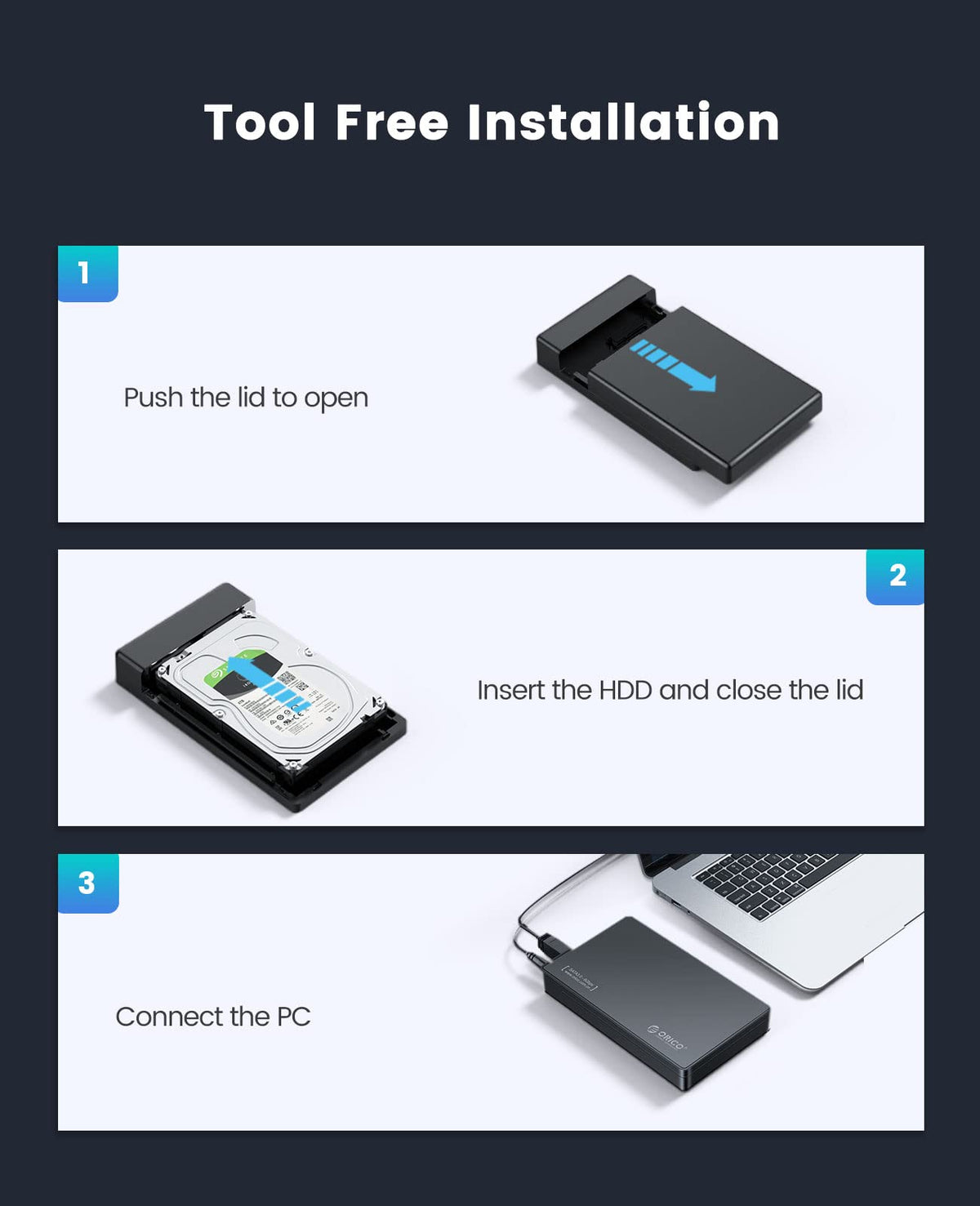 ORICO USB Enclosures 3.0 External Hard Drive Enclosure for SATA Drives, DEMO