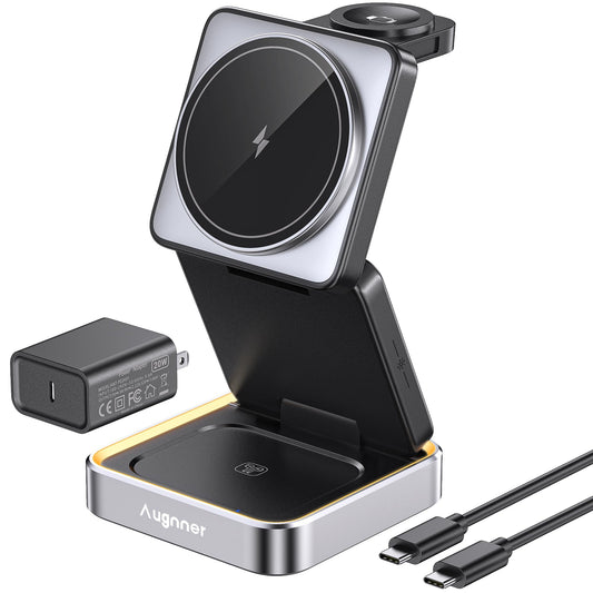 Augnner Foldable Wireless Charging Station with Night Light for Smartphones NEW