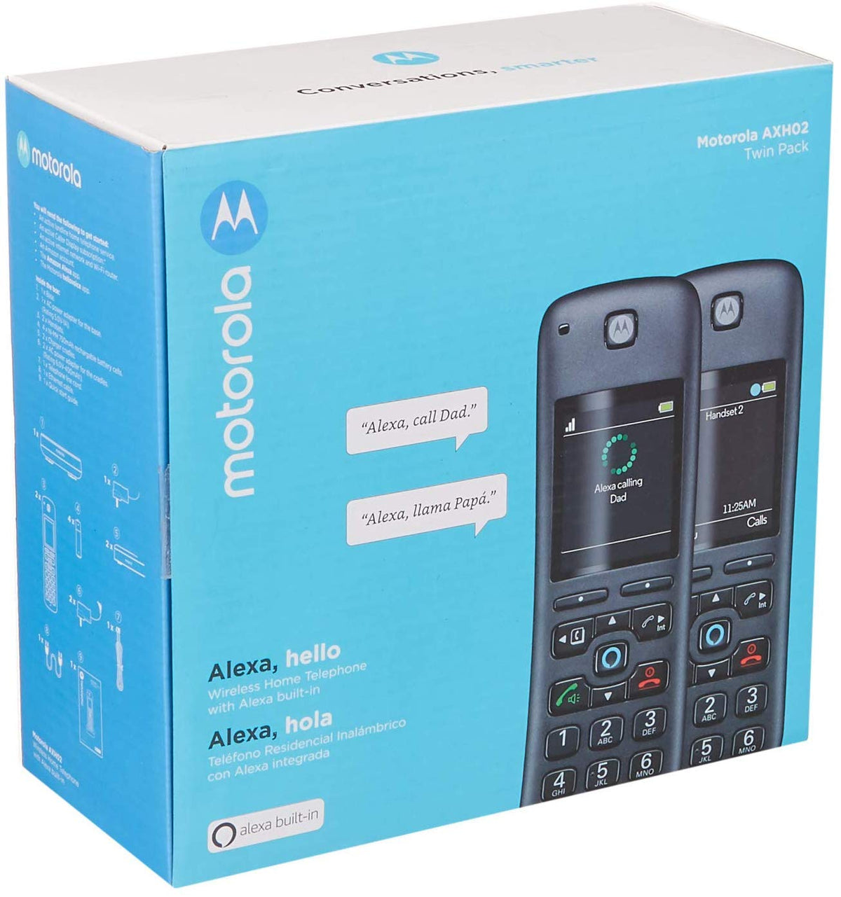 Motorola Voice Cordless Phone with Base and 2 Handsets Answering Machine NEW