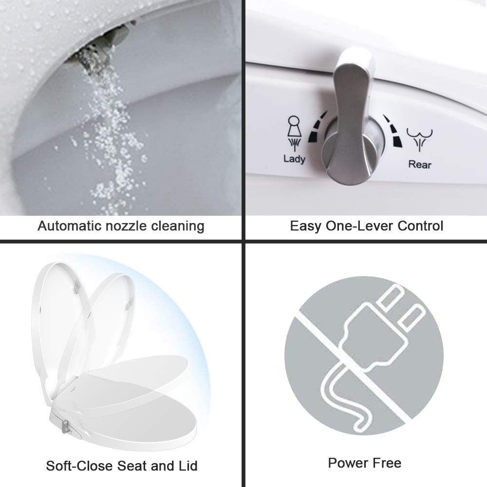 GEOATON Non-Electric Bidet Toilet Seat with Self-Cleaning Dual Nozzles White NEW