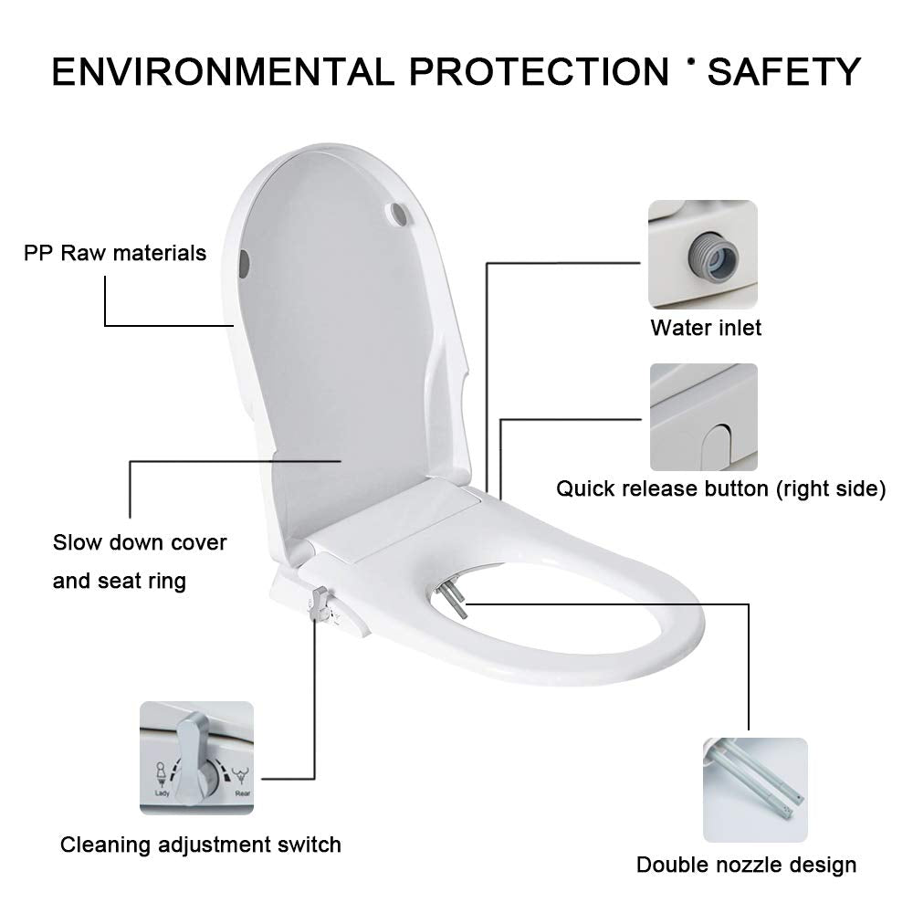 GEOATON Non-Electric Bidet Toilet Seat with Self-Cleaning Dual Nozzles White NEW