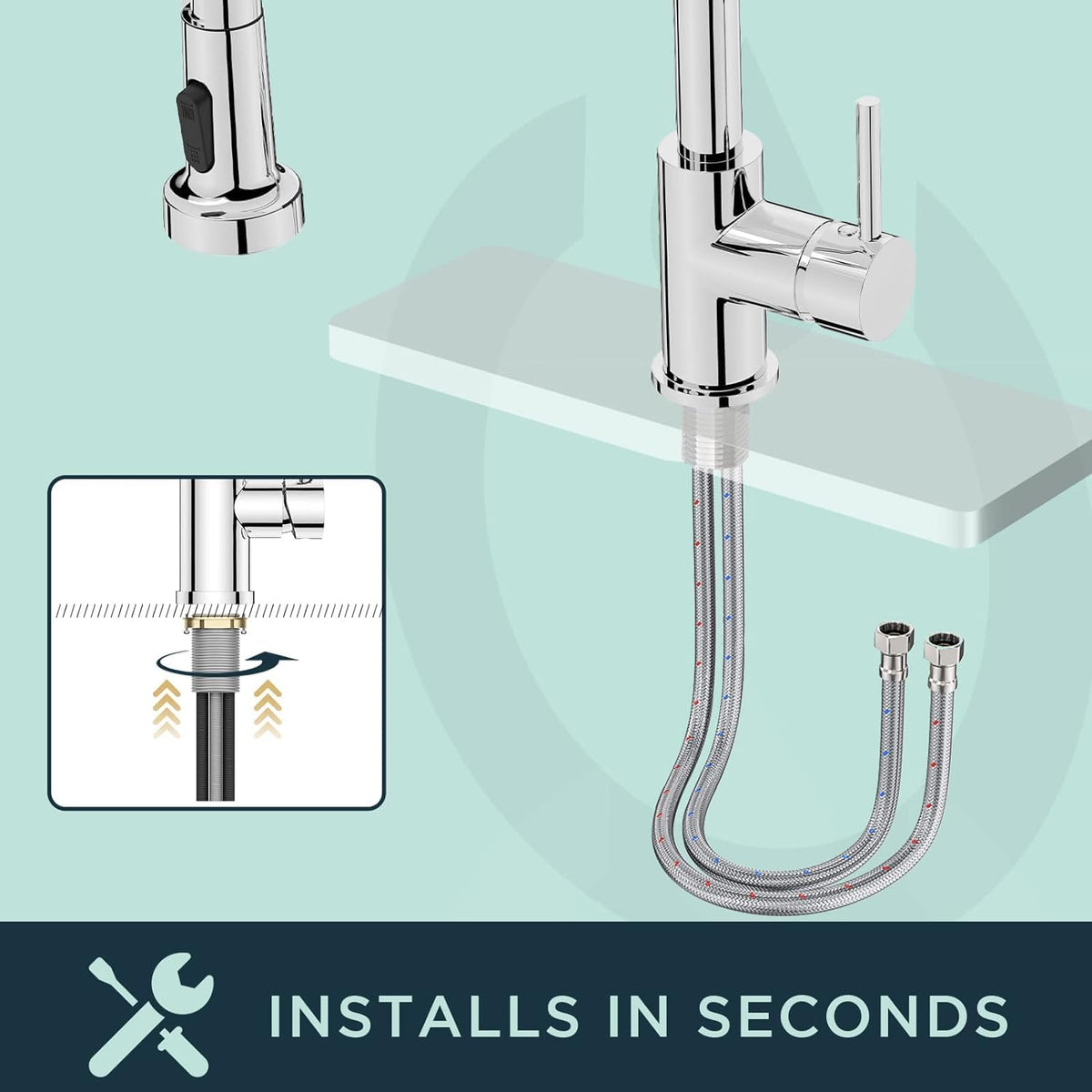 FORIOUS High Arc Swivel 360° Kitchen Sink Tap with Pull Down Sprayer NEW