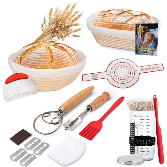 Sourdough Starter Kit with Round & Oval Rattan Bread Baskets in Beige NEW