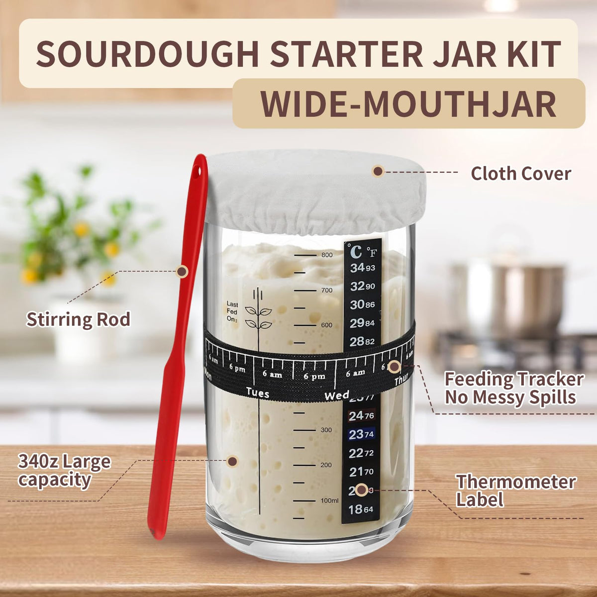 Sourdough Starter Kit with Round & Oval Rattan Bread Baskets in Beige NEW