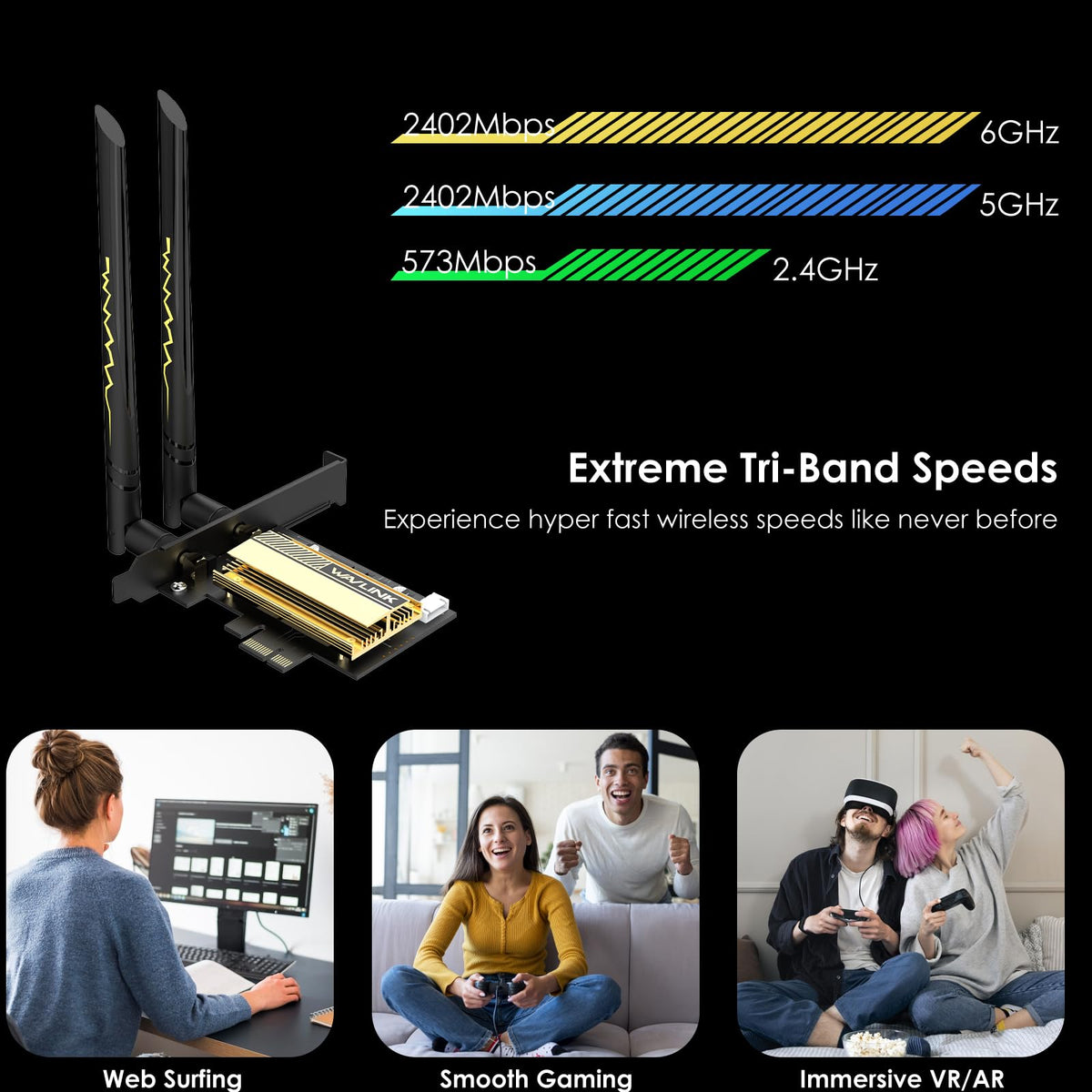 WAVLINK WiFi 6E PCIe AX5400M Tri-Band Wireless Network Card High-Speed NEW