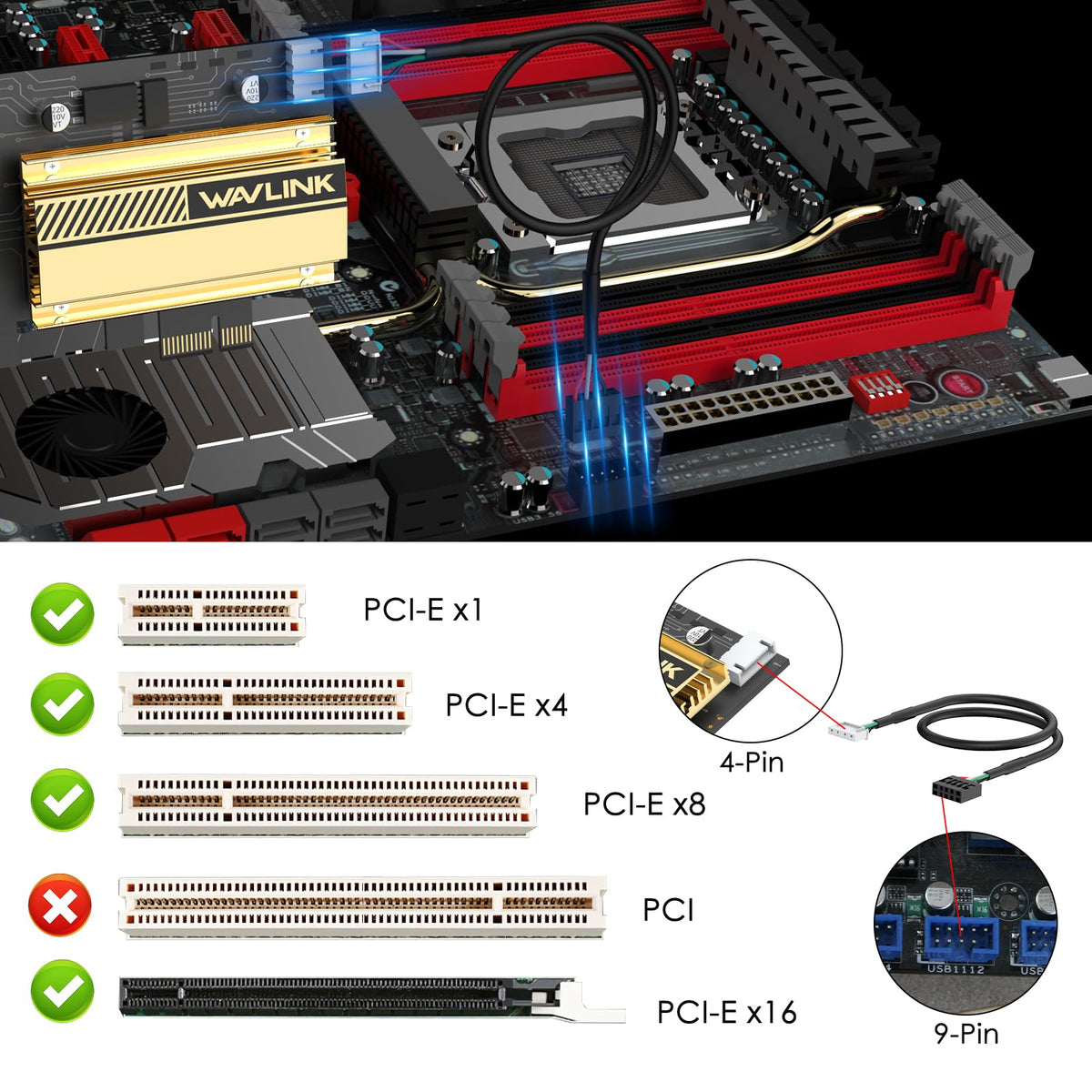 WAVLINK WiFi 6E PCIe AX5400M Tri-Band Wireless Network Card High-Speed NEW
