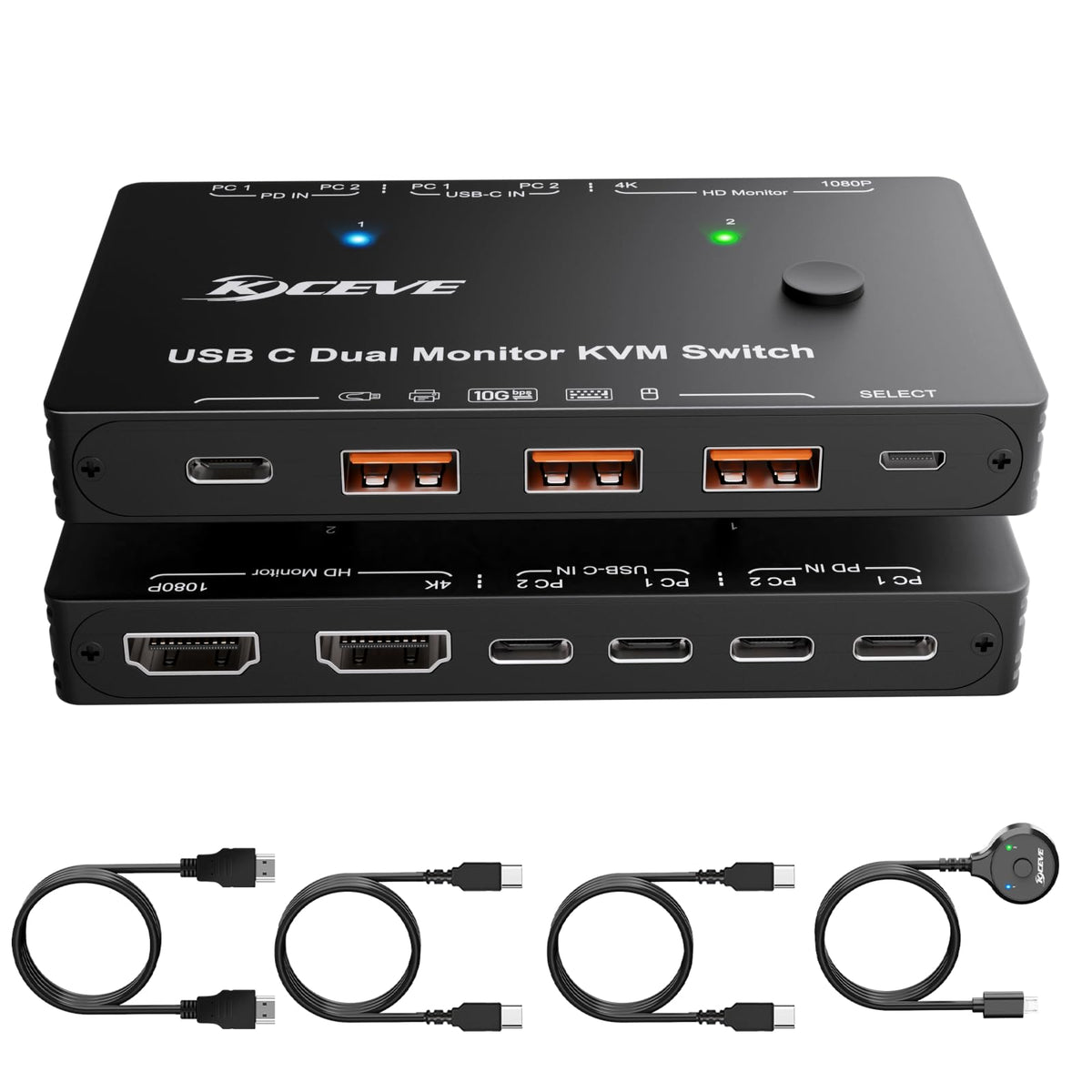 KCEVE Dual Monitor Docking Station USB-C KVM Switch 4K@60Hz for Computers NEW