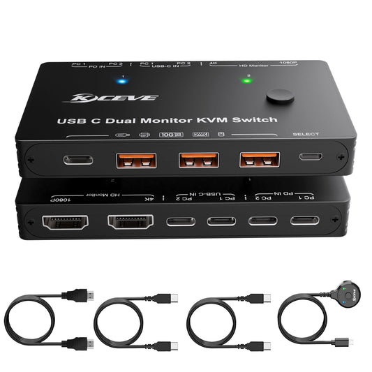 KCEVE Dual Monitor Docking Station USB-C KVM Switch 4K@60Hz for Computers NEW