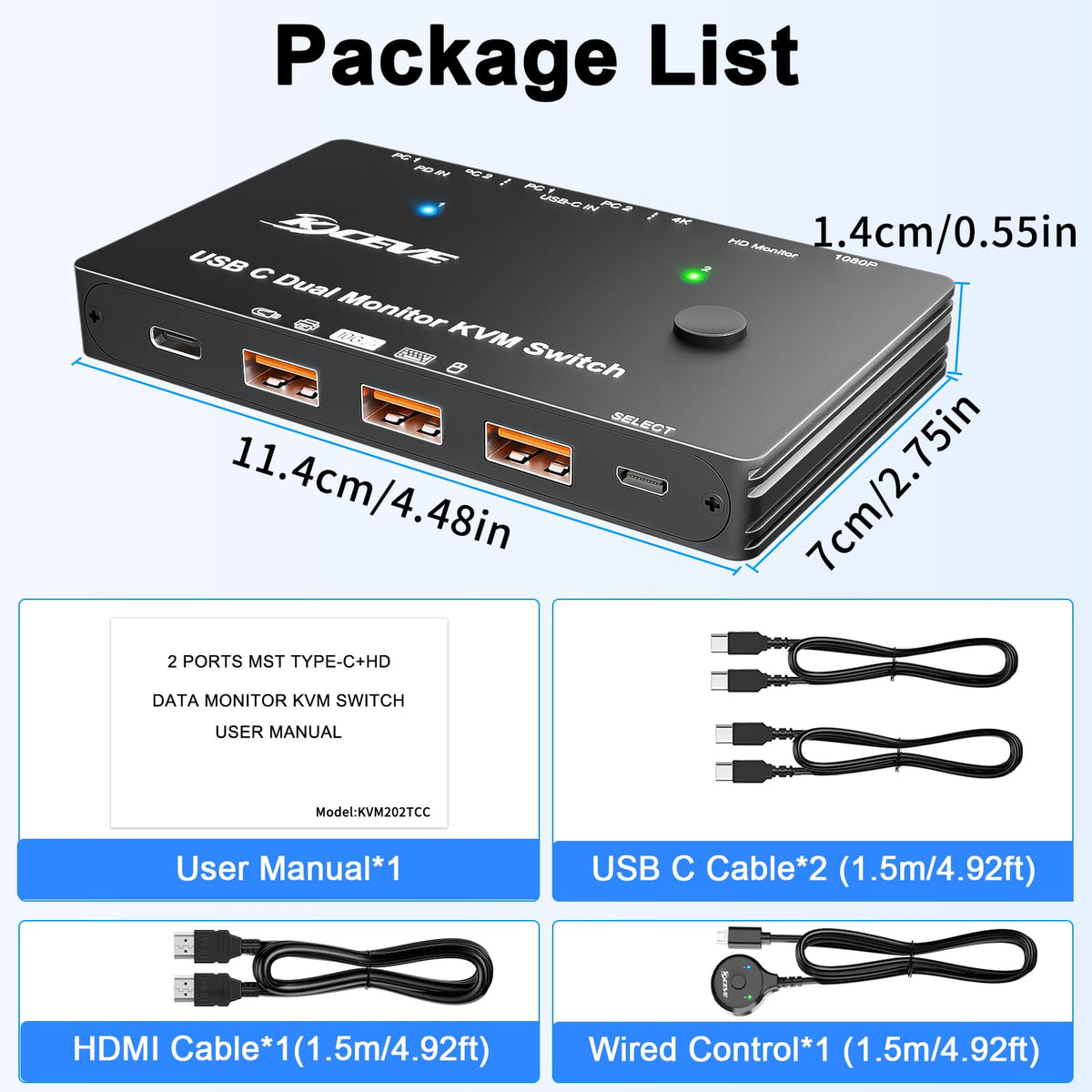 KCEVE Dual Monitor Docking Station USB-C KVM Switch 4K@60Hz for Computers NEW