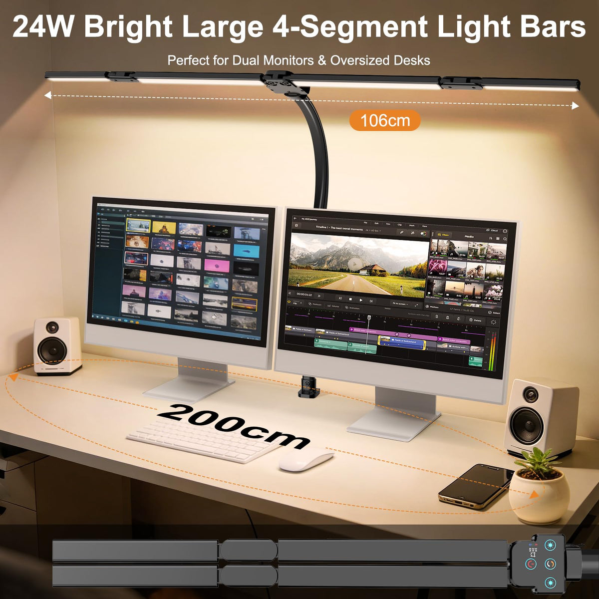 Rimposky Adjustable Aluminium Metal LED Desk Lamp Bright 24W Home Office NEW