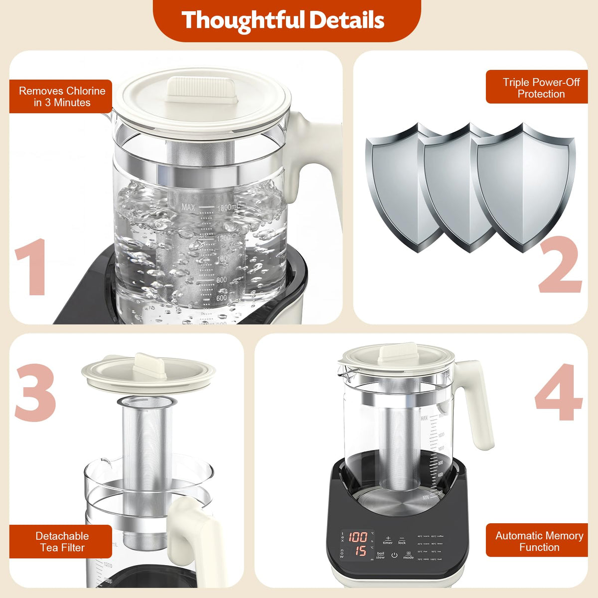 ADVWIN 1.5L Glass Electric Kettle with 8 Presets Smart Borosilicate Black NEW