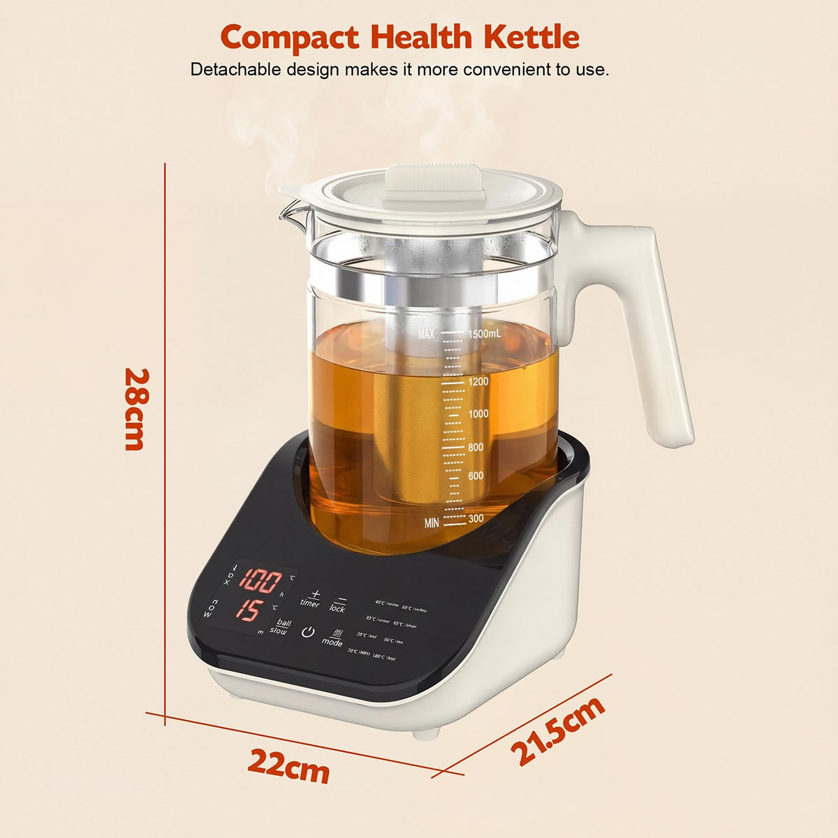 ADVWIN 1.5L Glass Electric Kettle with 8 Presets Smart Borosilicate Black NEW