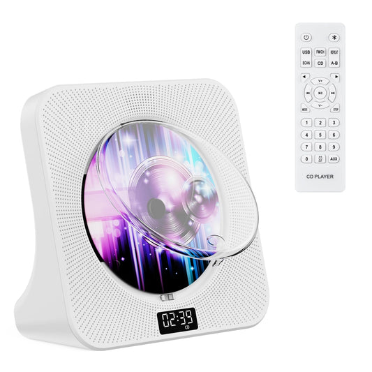 Portable Bluetooth CD Player for Home Office & Travel, White NEW