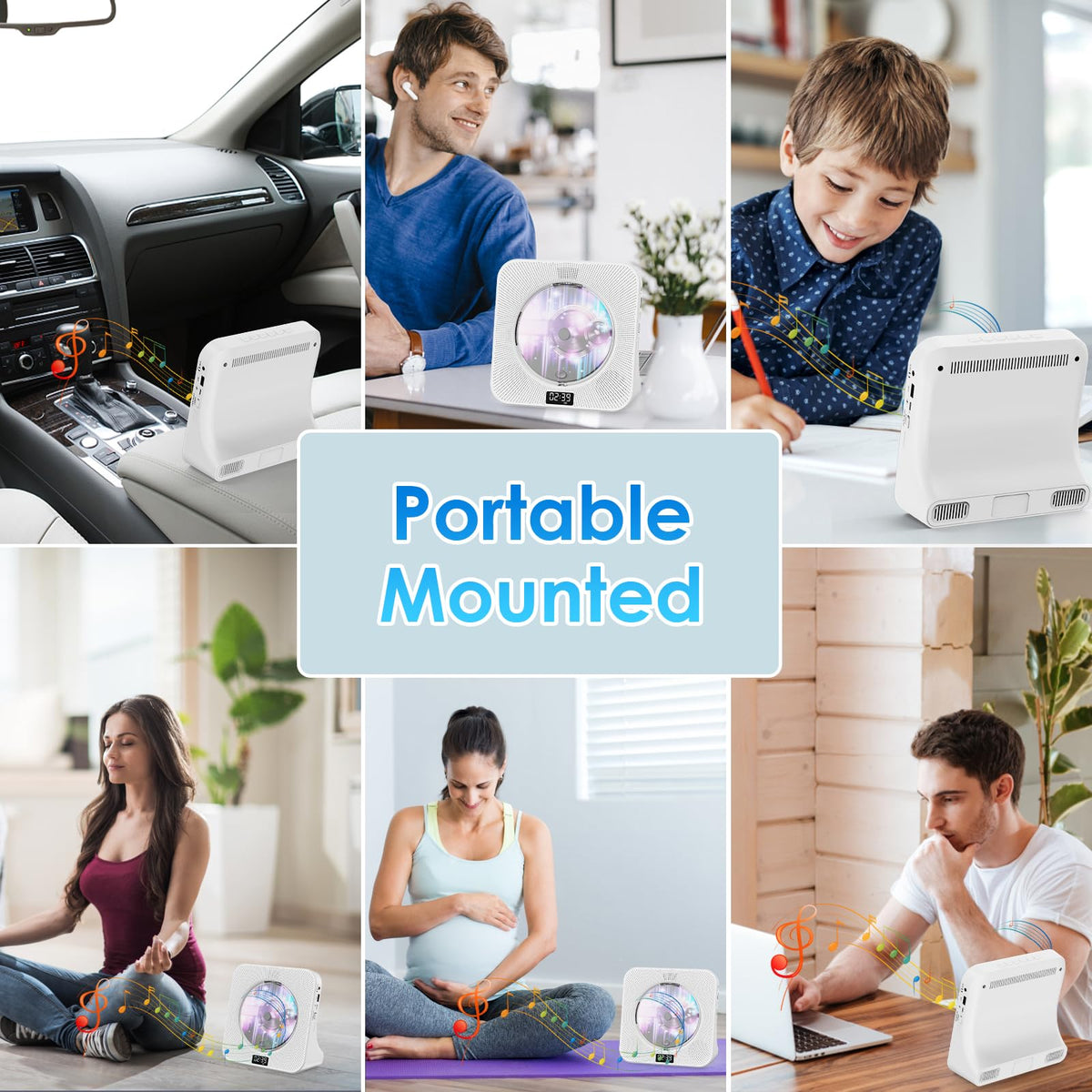Portable Bluetooth CD Player for Home Office & Travel, White NEW