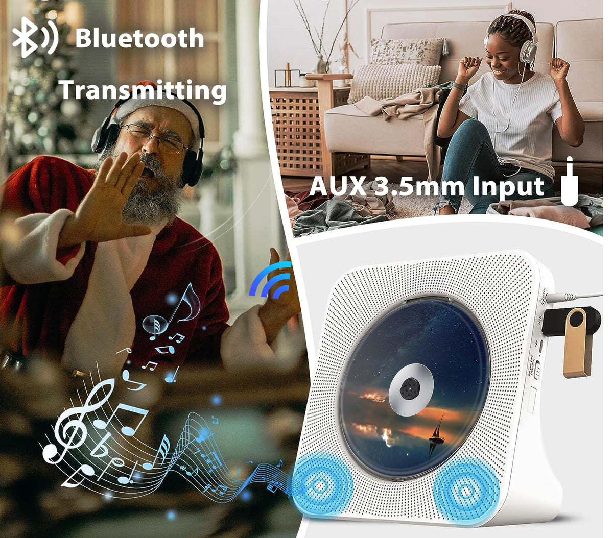 Portable Bluetooth CD Player with HiFi Stereo Speakers, White, Compact DEMO